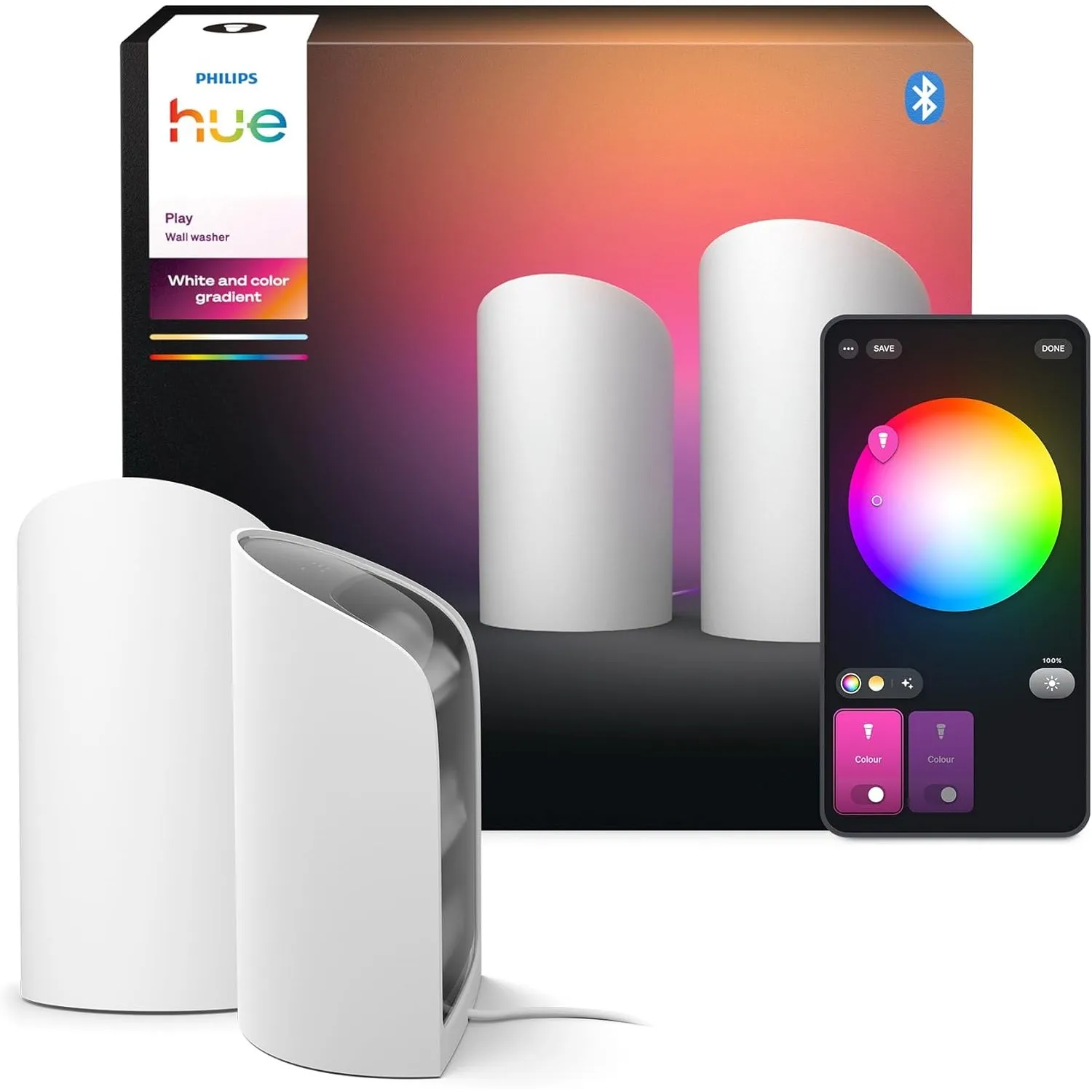 Philips Hue Play Smart Wall Washer Weiß, Weißes & farbiges Licht mit ColorCast-Technologie, Bluetooth-kompatibel, Sprac…