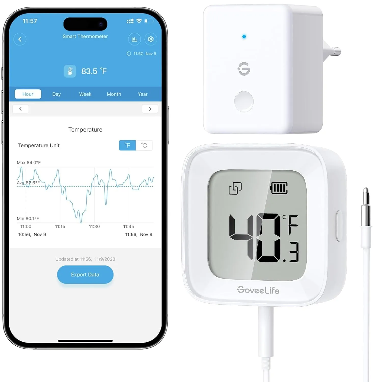 GoveeLife Kühlschrank Thermometer WLAN mit Digital & Alarm App, 1er-Sensor | Kabellosem Funk Gefrierschrank Thermometer…