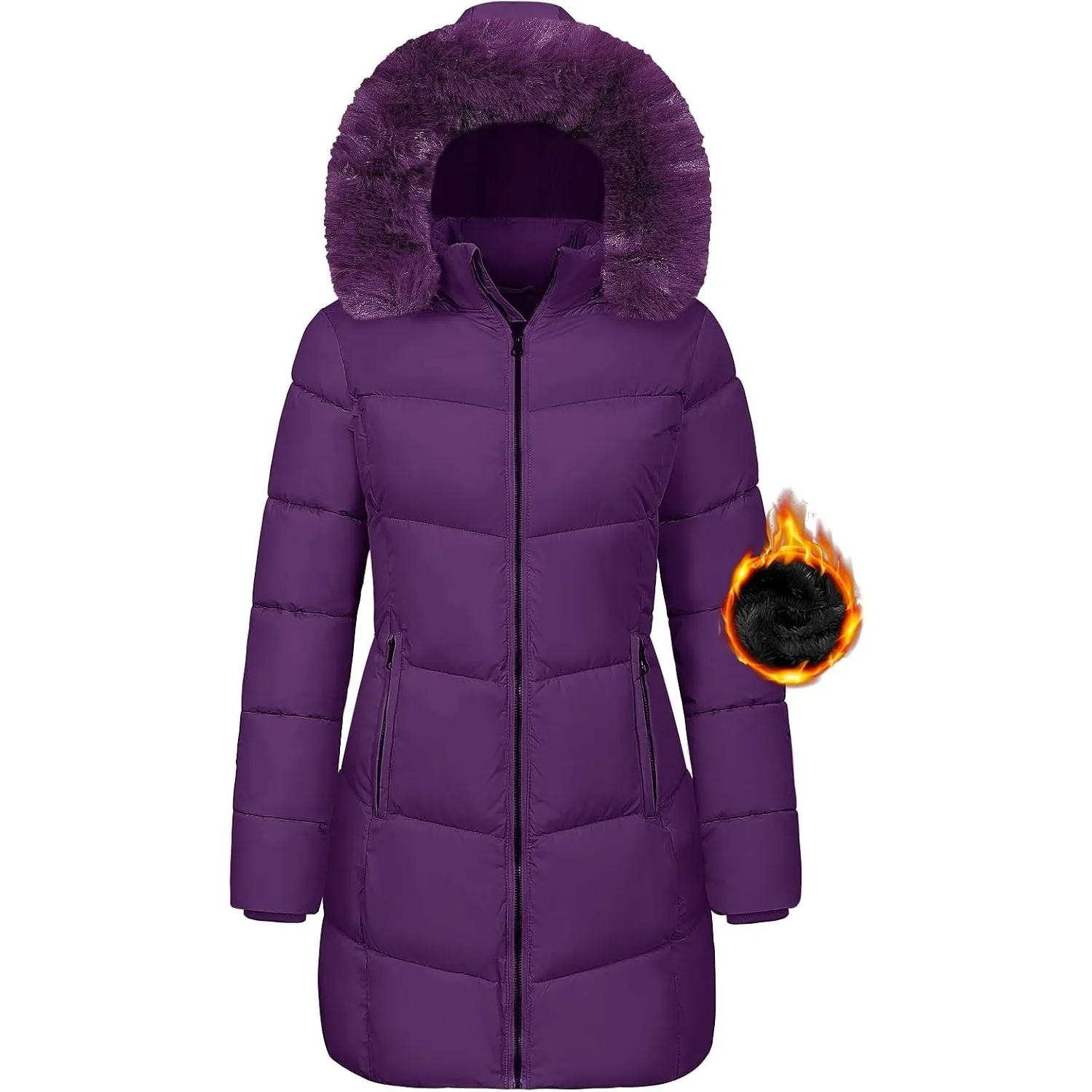 Tuopuda Winterjacke Damen Lang Wintermäntel Damen Warm Winter Slim Fit Jacke Mantel Fleece Gefüttert Daunenmantel Parka…