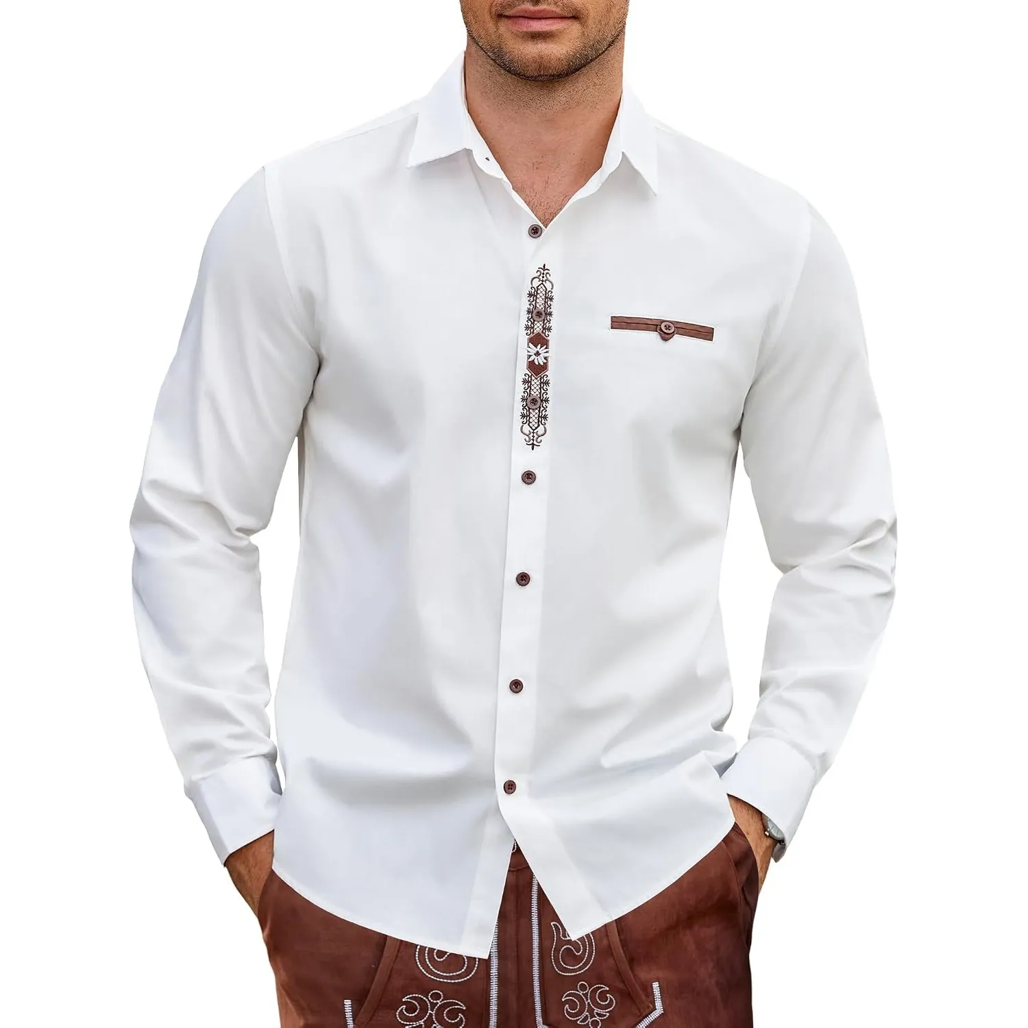 COOFANDY Hemd Herren Langarm Trachtenhemd Weiß Oktoberfest Hemd Regular fit Freizeithemd Herrenhemden mit Baumwolle