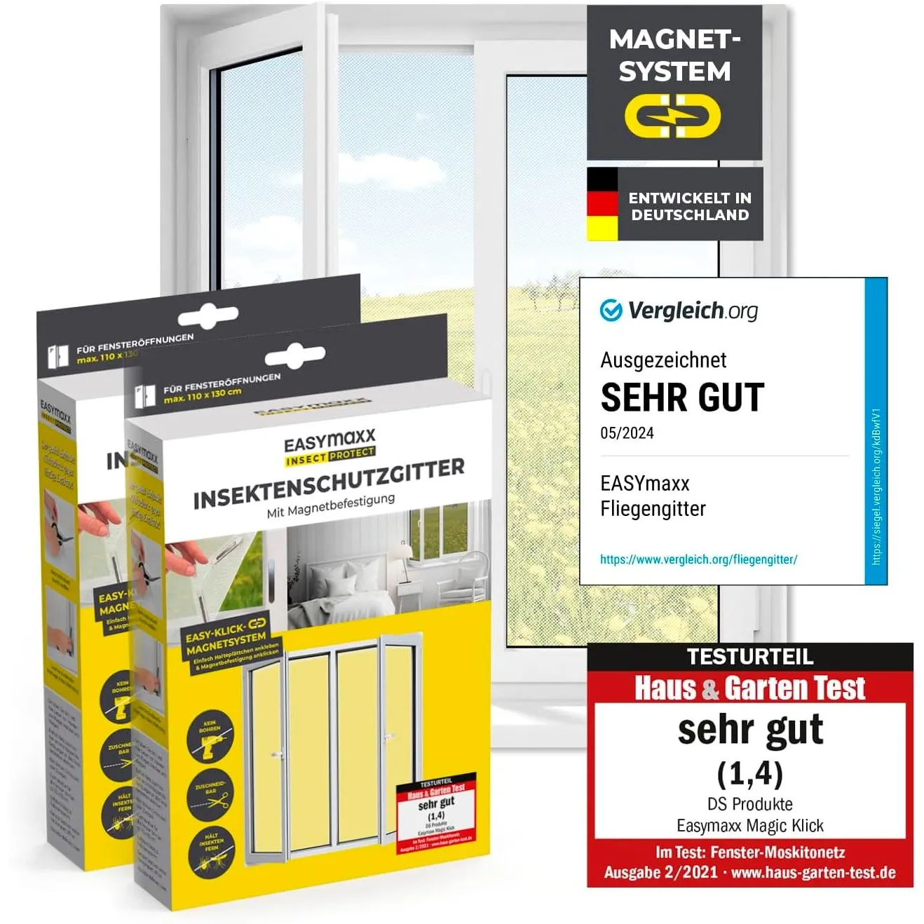 EASYmaxx Insect Protect Fliegengitter Fenster mit Magnetbefestigung | zuschneidbares Moskitonetz | Insektenschutz Fenst…