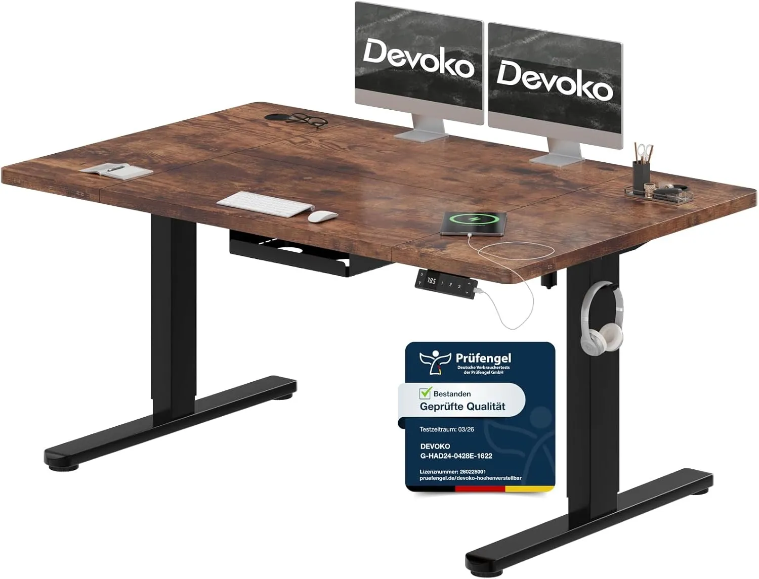Devoko Höhenverstellbarer Schreibtisch 140x80cm mit Typ-C Ladeanschluss, Schreibtisch Höhenverstellbar Elektrisch 140cm…