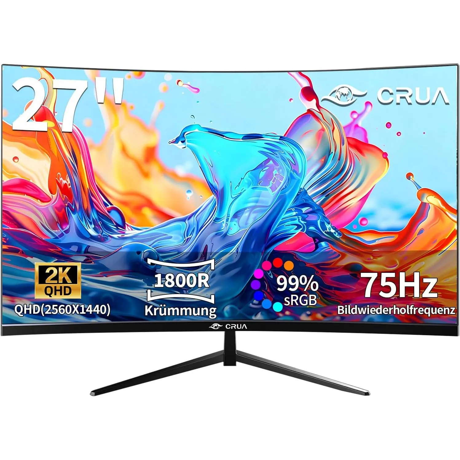 CRUA 27 Zoll QHD (2560x1440) Monitor|2K 75Hz Computer Monitor 27 Zoll 1440p Monitor mit HDMI,DP und Wandmontage| 1440P …