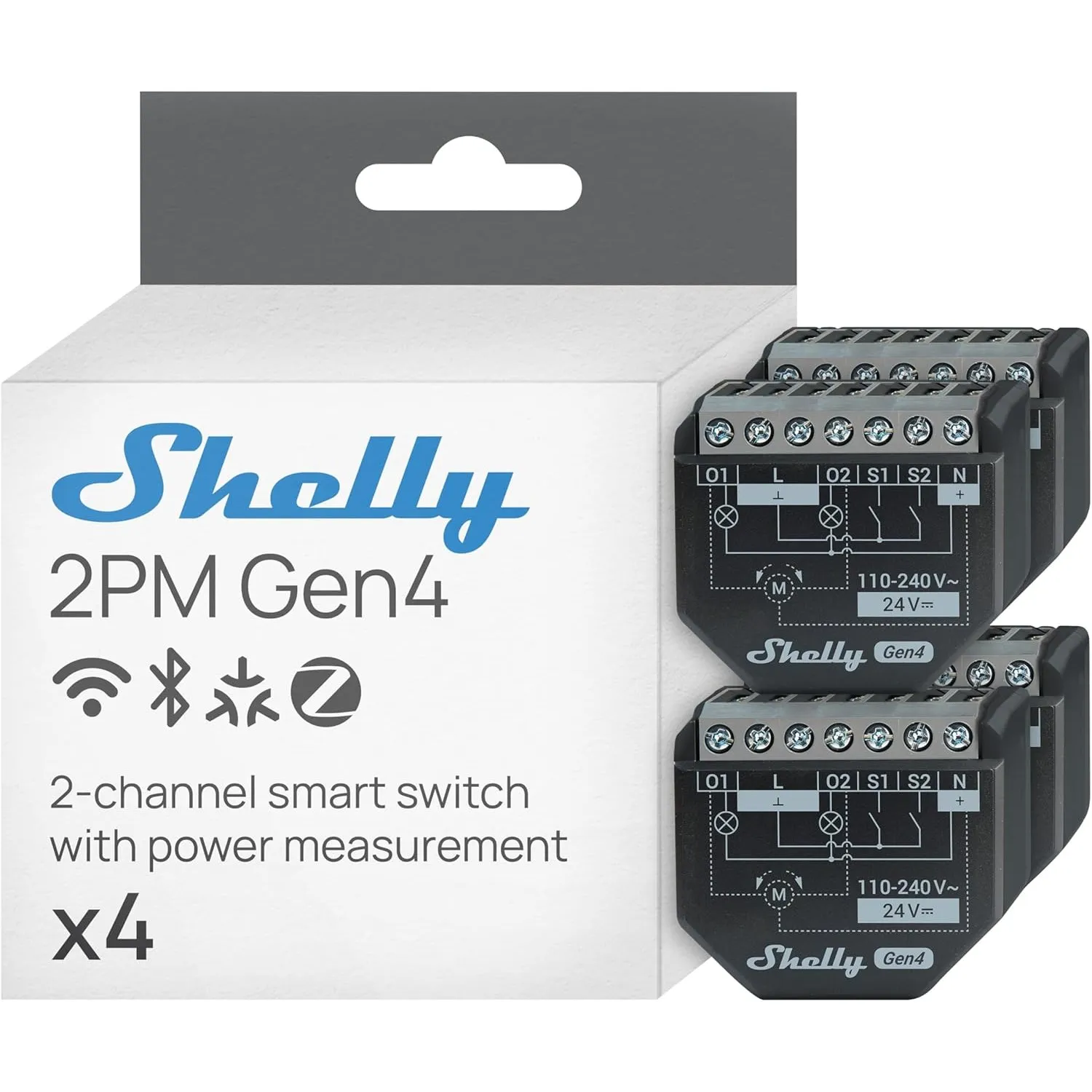 Shelly 2PM Gen4 - WLAN Smart Relais Schalter, Rolladenschalter, Stromzähler, 2 Kanäle, 16A, Lichtschalter, Smart Home, …