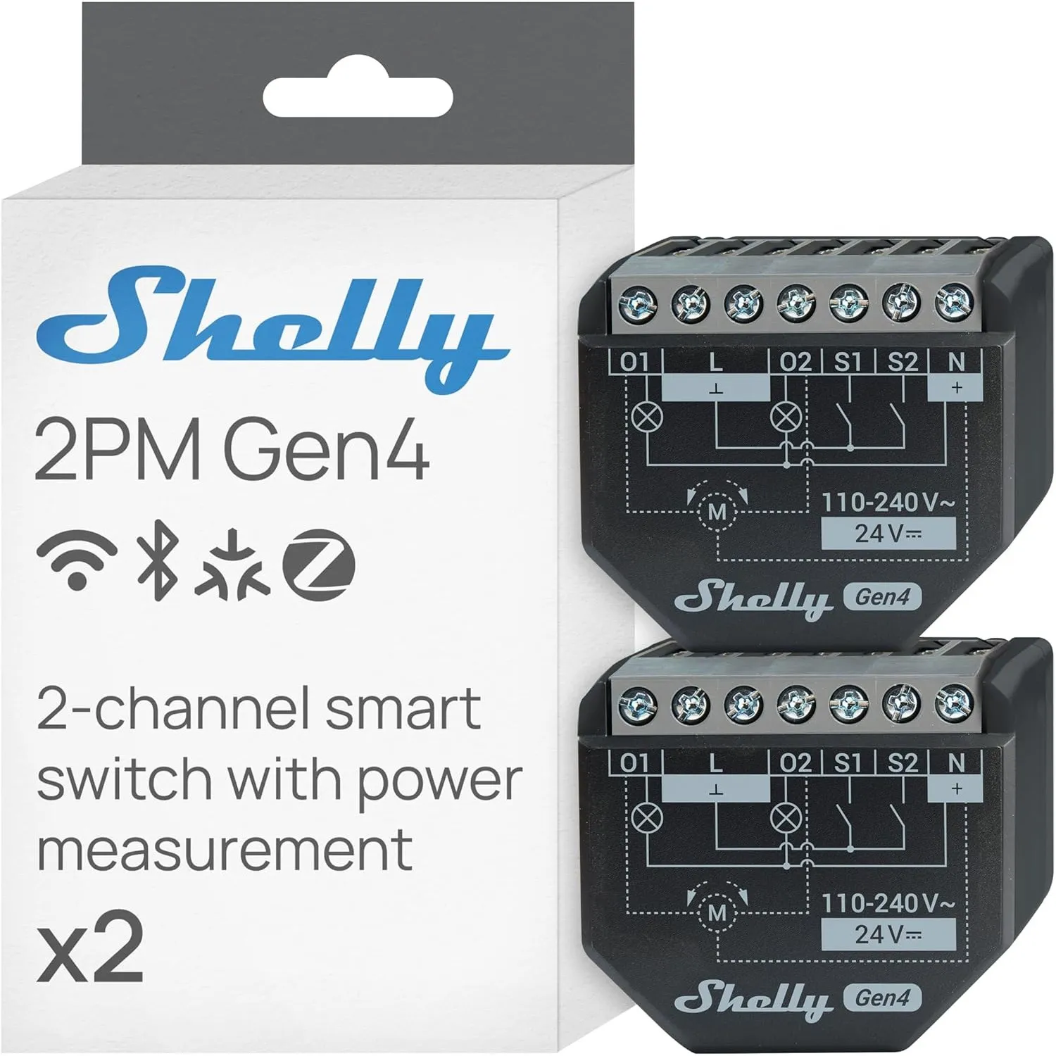 Shelly 2PM Gen4 - WLAN Smart Relais Schalter, Rolladenschalter, Stromzähler, 2 Kanäle, 16A, Lichtschalter, Smart Home, …