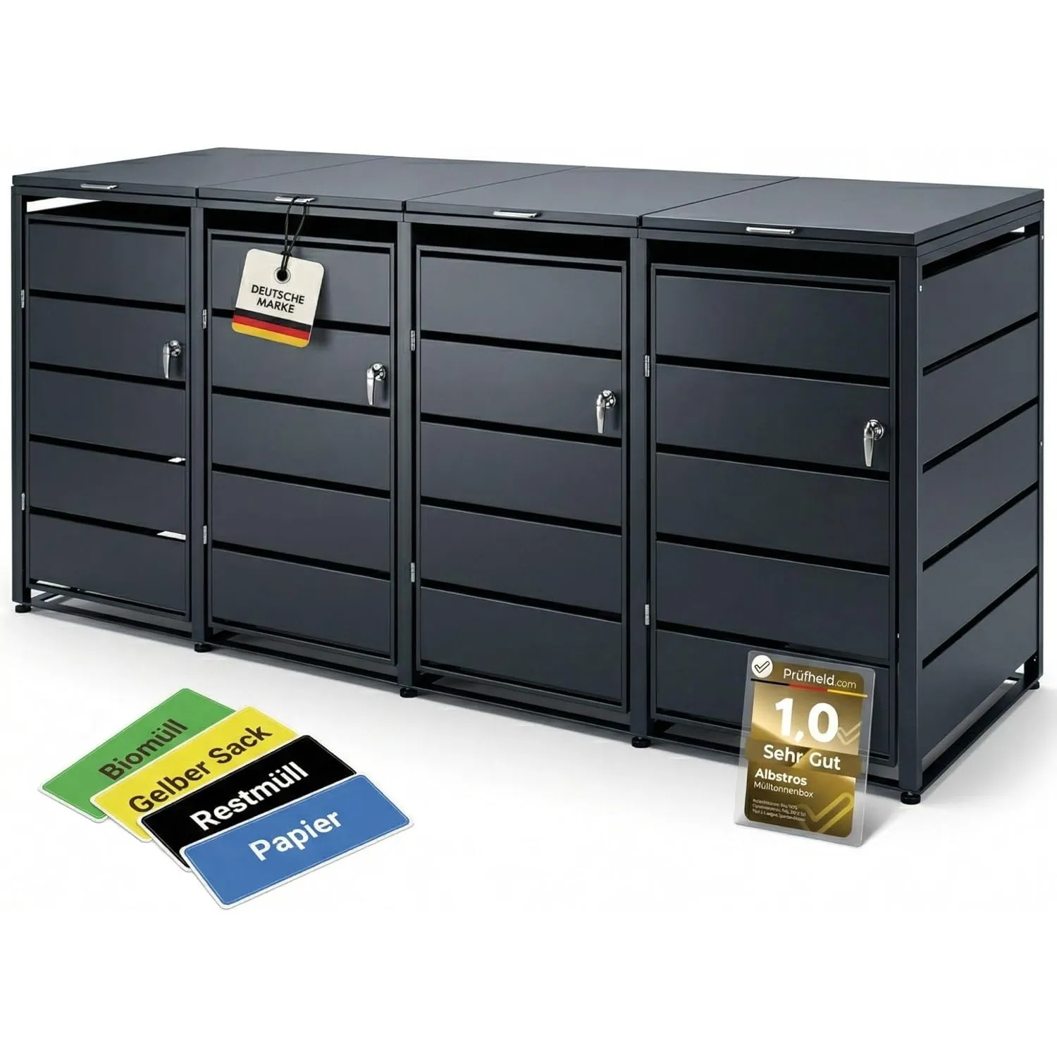 ALBATROS Mülltonnenbox 4er | Metall RAL7016, 120-240L, abschließbar