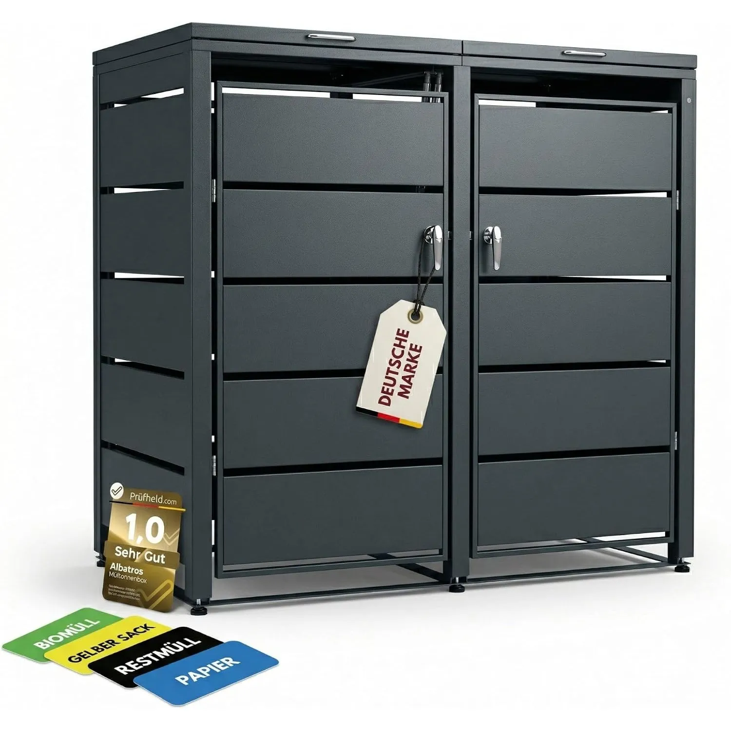 ALBATROS Mülltonnenbox 2er | Metall RAL7016, 120-240L, abschließbar