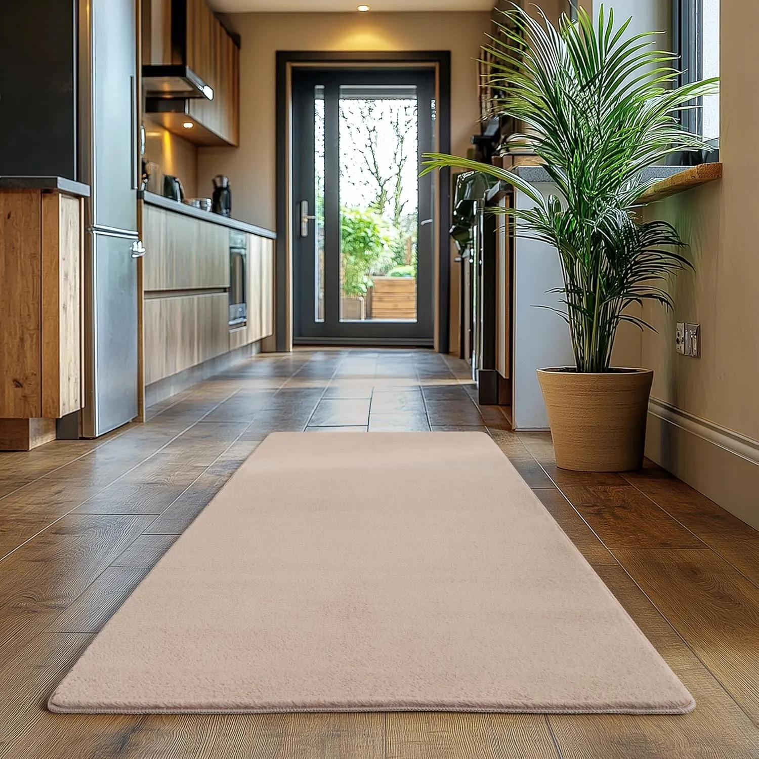 SIMPEX Läufer Teppich Beige 80x150 cm Waschbarer Kurzflor Teppich, rutschfest & weich, modernes einfarbiges Design für …