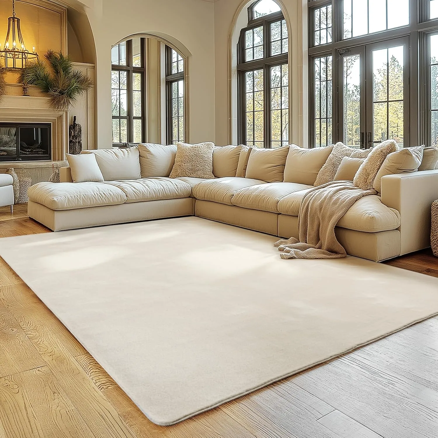 SIMPEX Teppich Creme 160x220 cm Waschbarer Kurzflor Teppich, rutschfest & weich, modernes einfarbiges Design für Wohnzi…