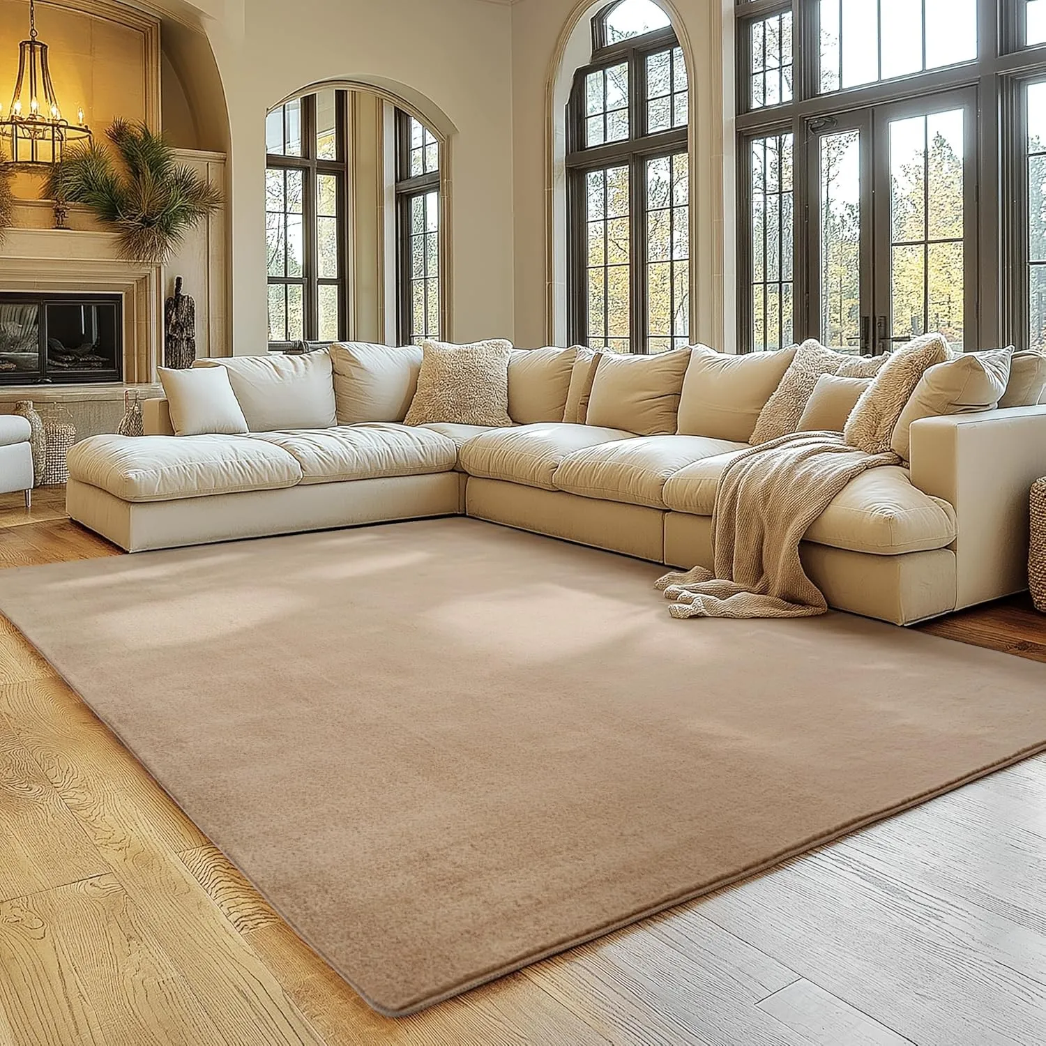 SIMPEX Teppich Beige 160x220 cm Waschbarer Kurzflor Teppich, rutschfest & weich, modernes einfarbiges Design für Wohnzi…