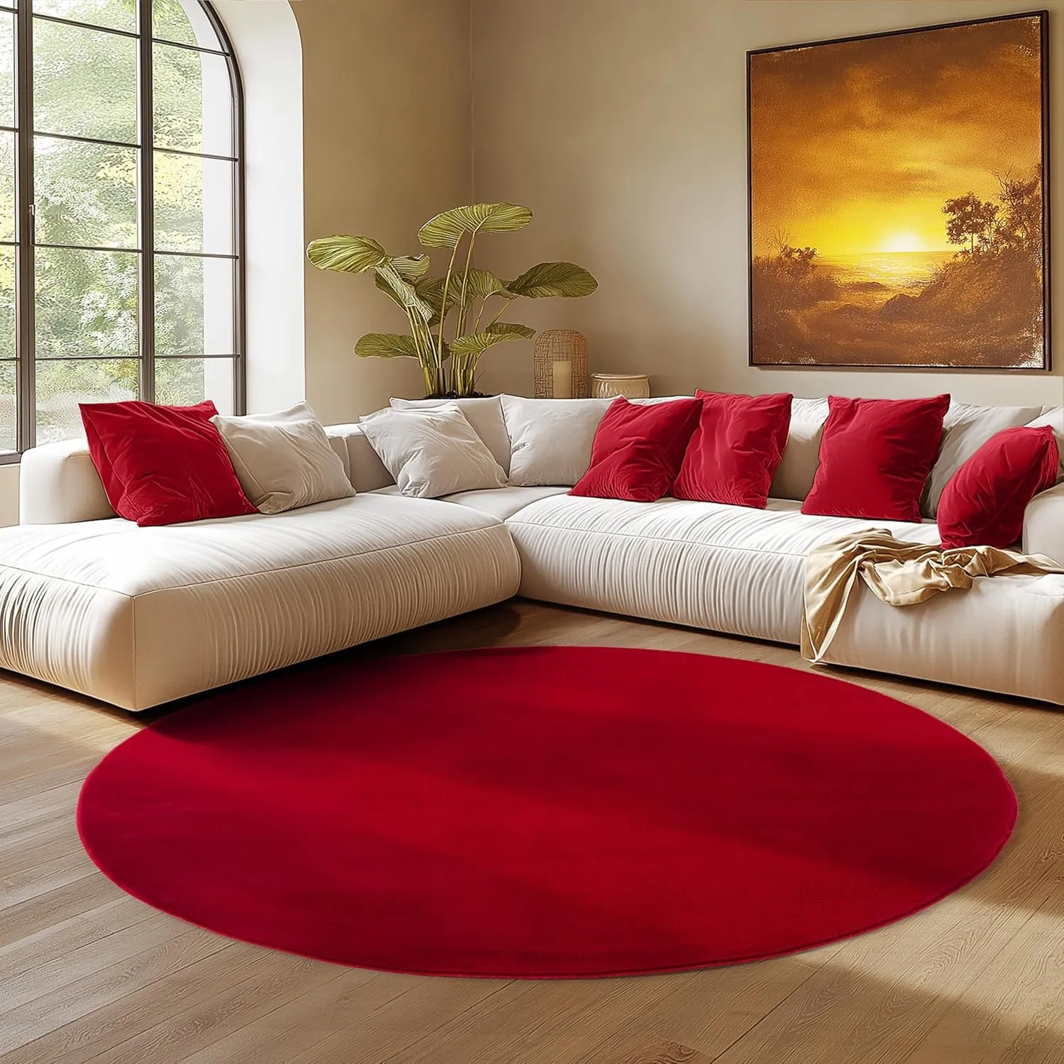 SIMPEX Runder Teppich Rot 200 cm Waschbarer Kurzflor Teppich, rund, rutschfest & weich, modernes einfarbiges Design für…