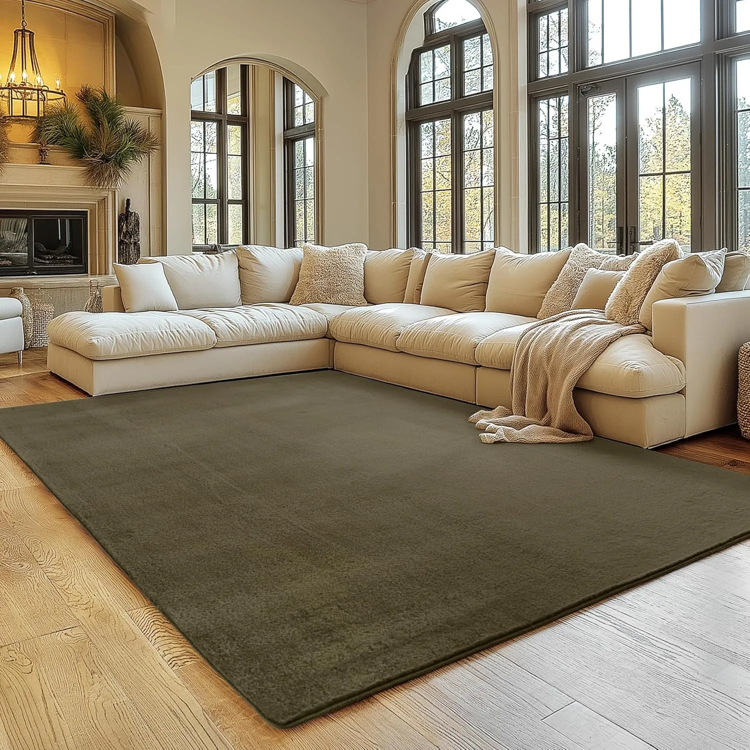 SIMPEX Teppich Grün 240x340 cm Waschbarer Kurzflor Teppich, rutschfest & weich, modernes einfarbiges Design für Wohnzim…