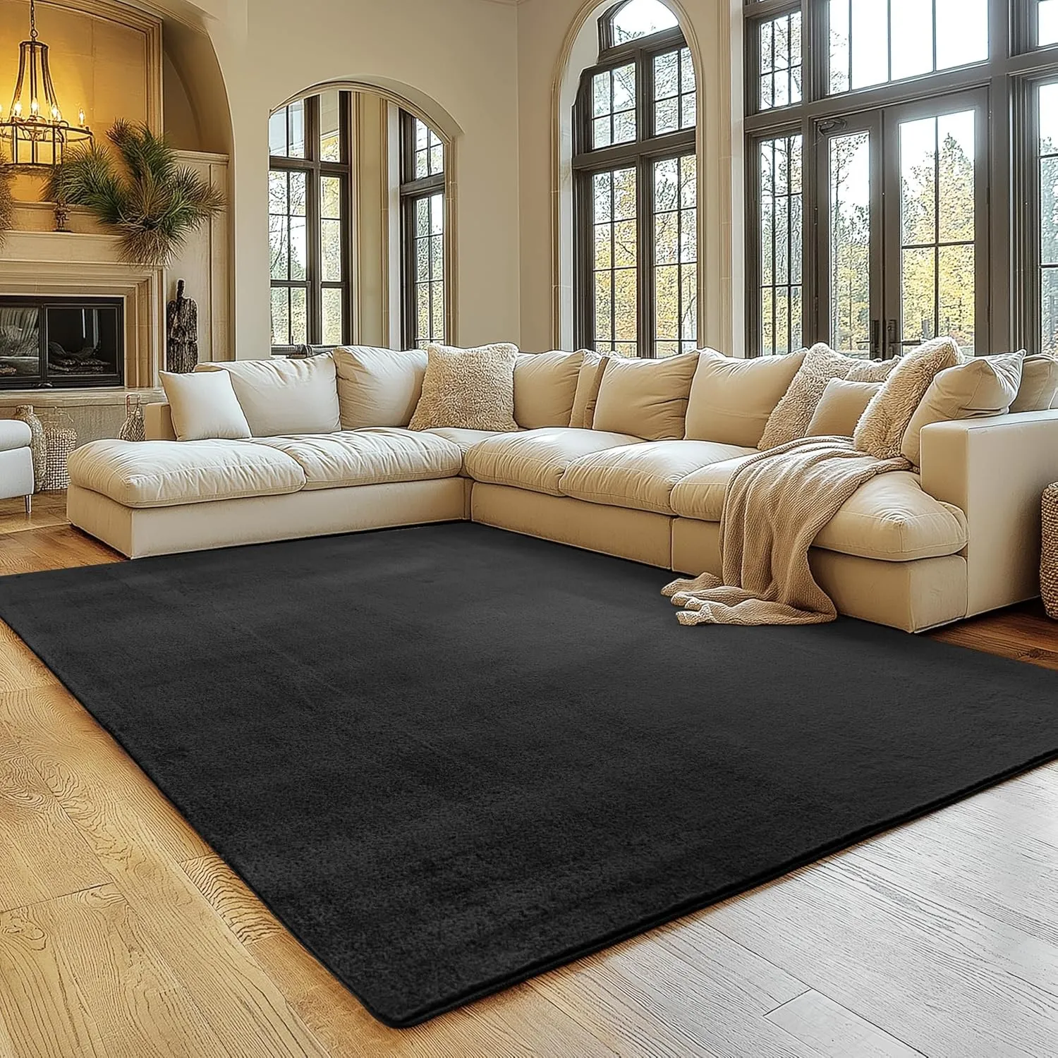 SIMPEX Teppich Schwarz 140x200 cm Waschbarer Kurzflor Teppich, rutschfest & weich, modernes einfarbiges Design für Wohn…