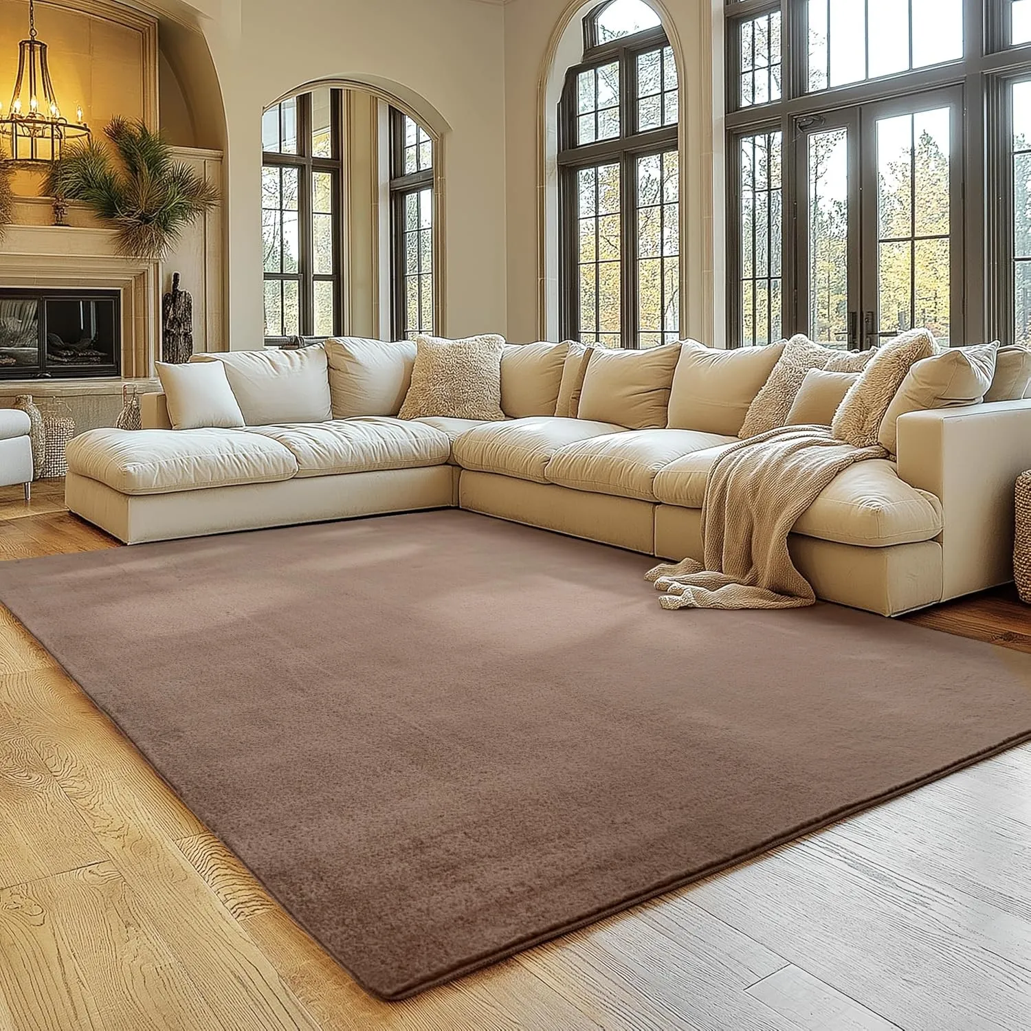 SIMPEX Teppich Wohnzimmer Braun 160x220 cm Kurzflor Teppich Waschbar, weich & rutschfest, modern einfarbiges Design für…