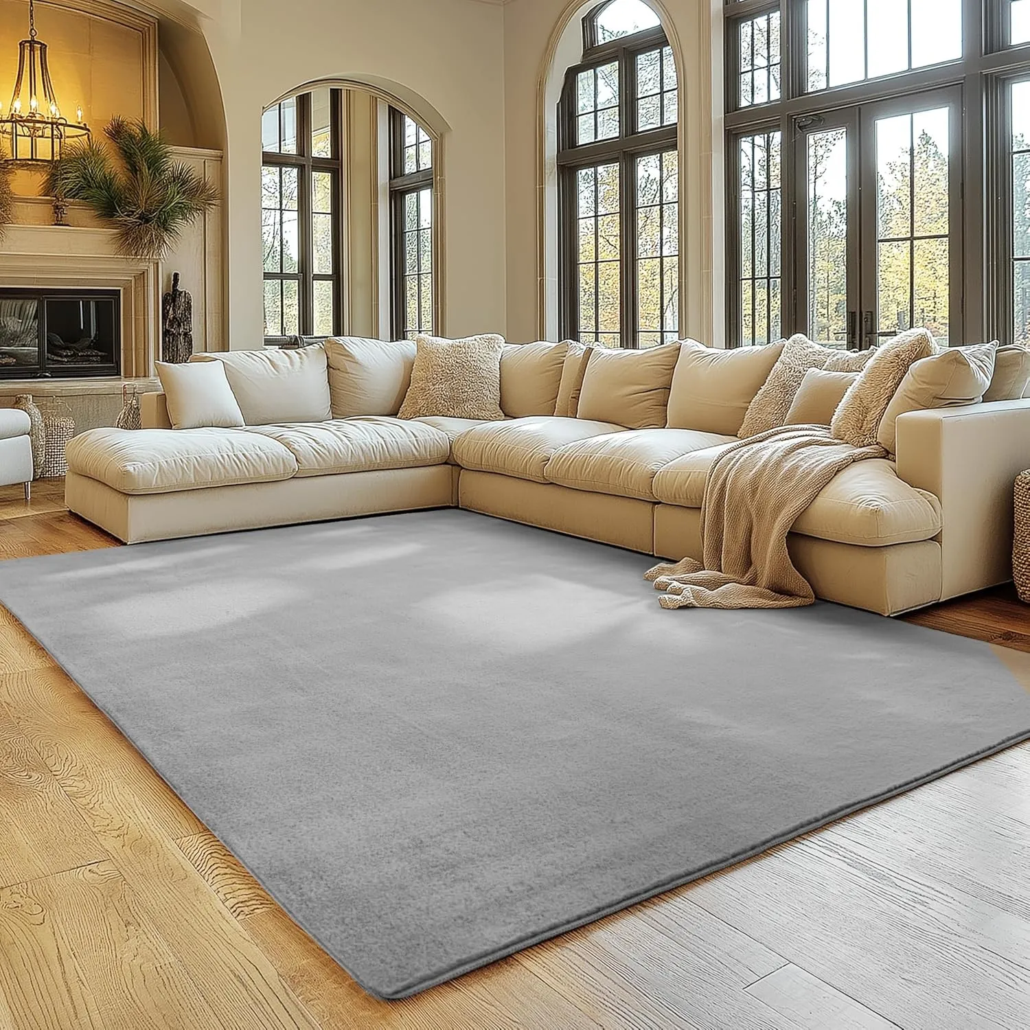 SIMPEX Teppich Silber 200x280 cm Waschbarer Kurzflor Teppich, rutschfest & weich, modernes einfarbiges Design für Wohnz…