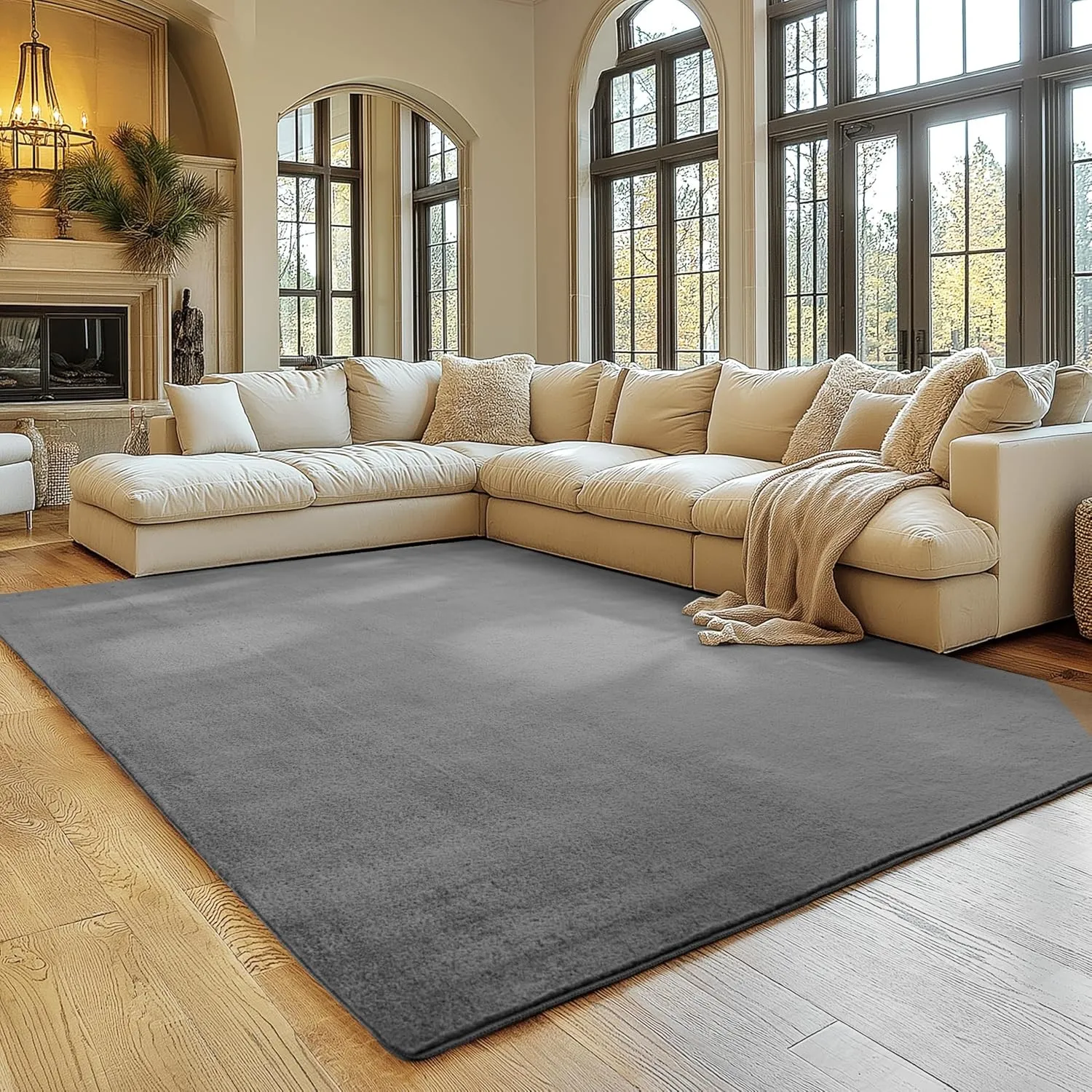 SIMPEX Teppich Grau 240x340 cm Waschbarer Kurzflor Teppich, rutschfest & weich, modernes einfarbiges Design für Wohnzim…