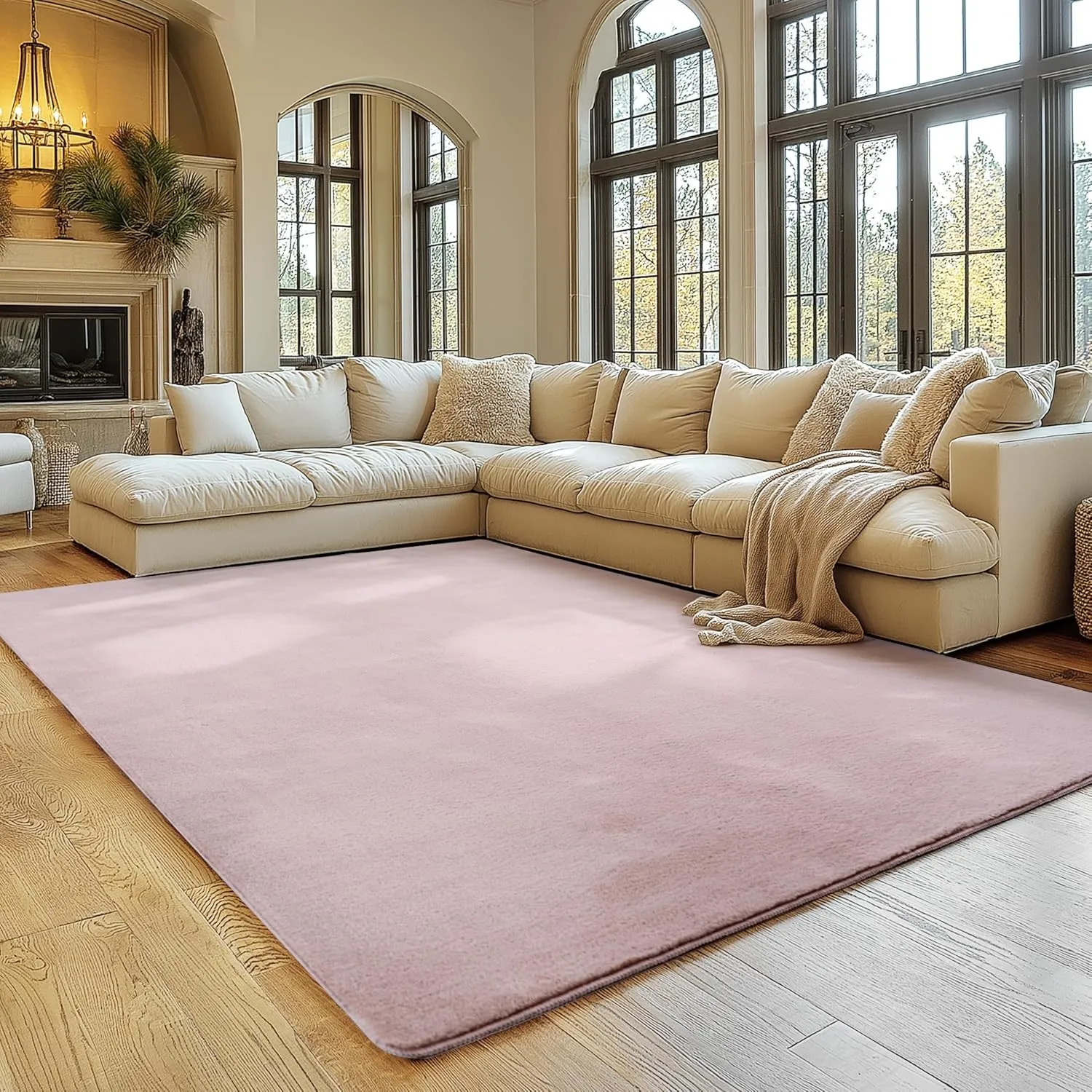 SIMPEX Teppich Rosa 160x220 cm Waschbarer Kurzflor Teppich, rutschfest & weich, modernes einfarbiges Design für Wohnzim…