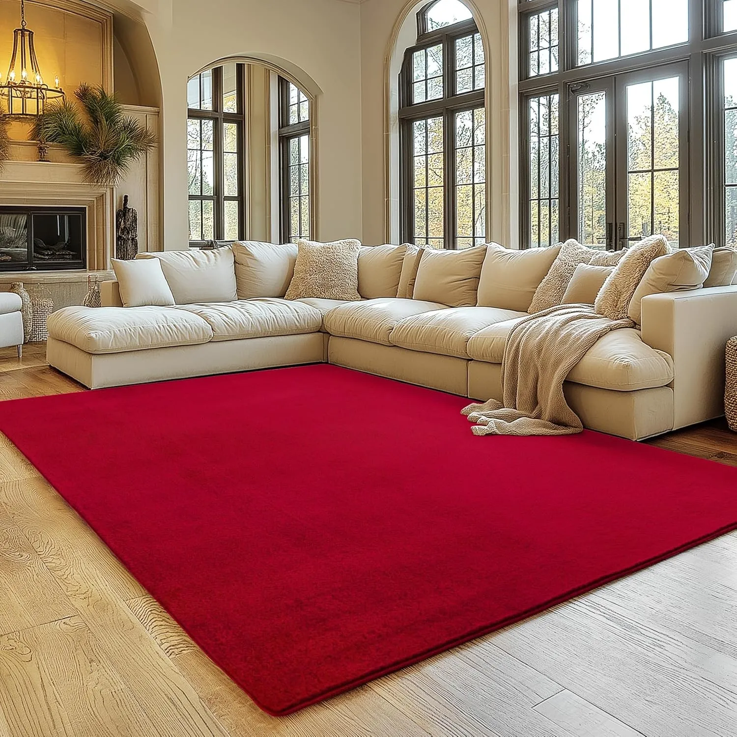 SIMPEX Teppich Rot 240x340 cm Waschbarer Kurzflor Teppich, rutschfest & weich, modernes einfarbiges Design für Wohnzimm…