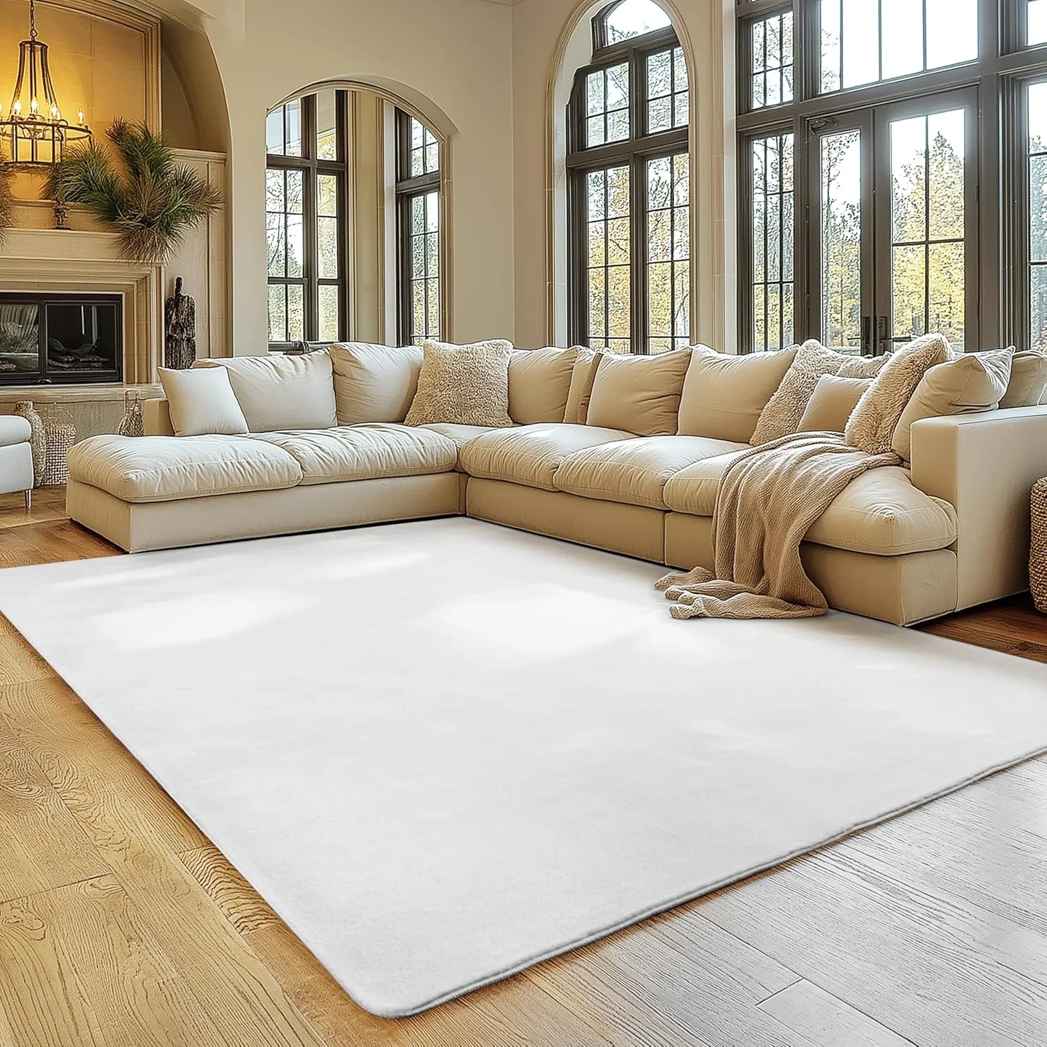 SIMPEX Teppich Weiss 240x340 cm Waschbarer Kurzflor Teppich, rutschfest & weich, modernes einfarbiges Design für Wohnzi…