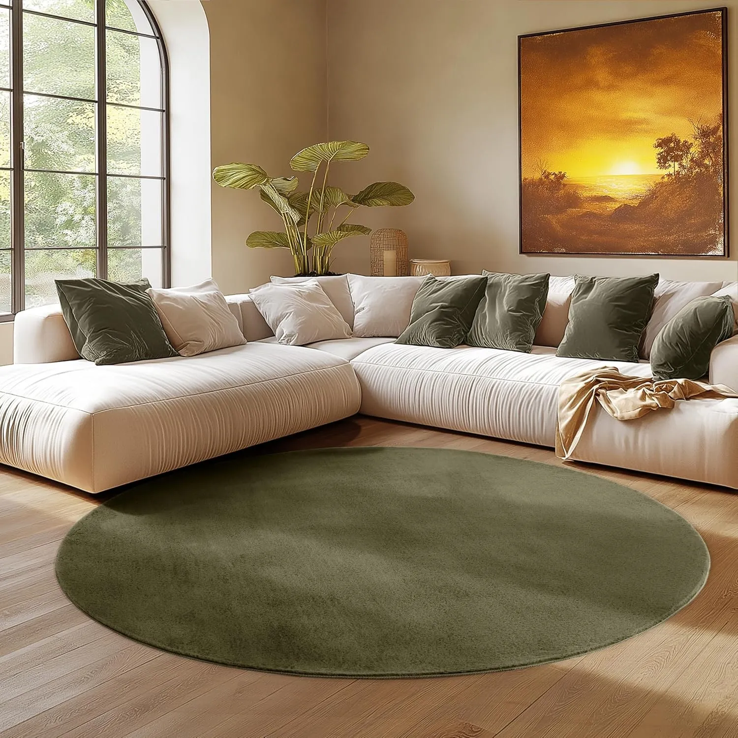 SIMPEX Runder Teppich Grün 120 cm Waschbarer Kurzflor Teppich, rund, rutschfest & weich, modernes einfarbiges Design fü…