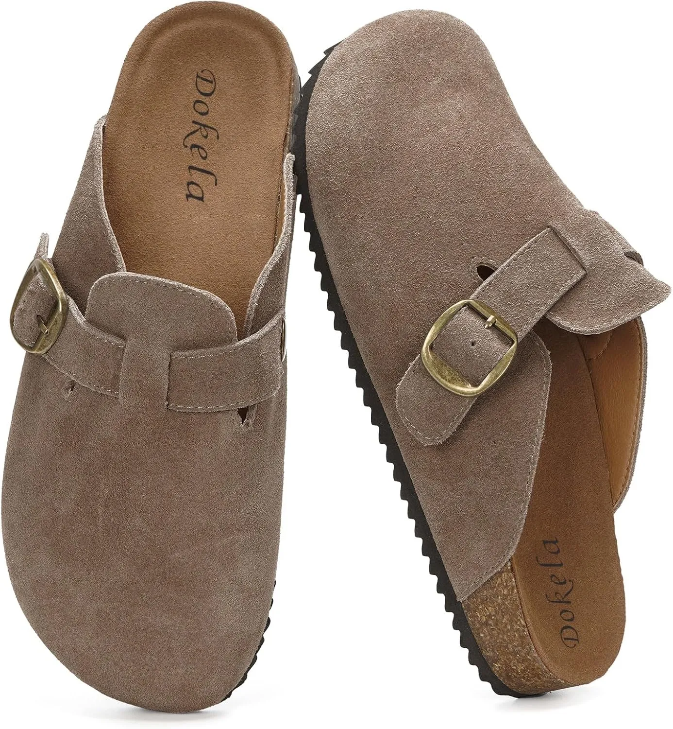 Dokela Clogs Mules Men Women Leather Slippers Cork Footbed Mules Comfortable Slippers Classic Closed Slippers