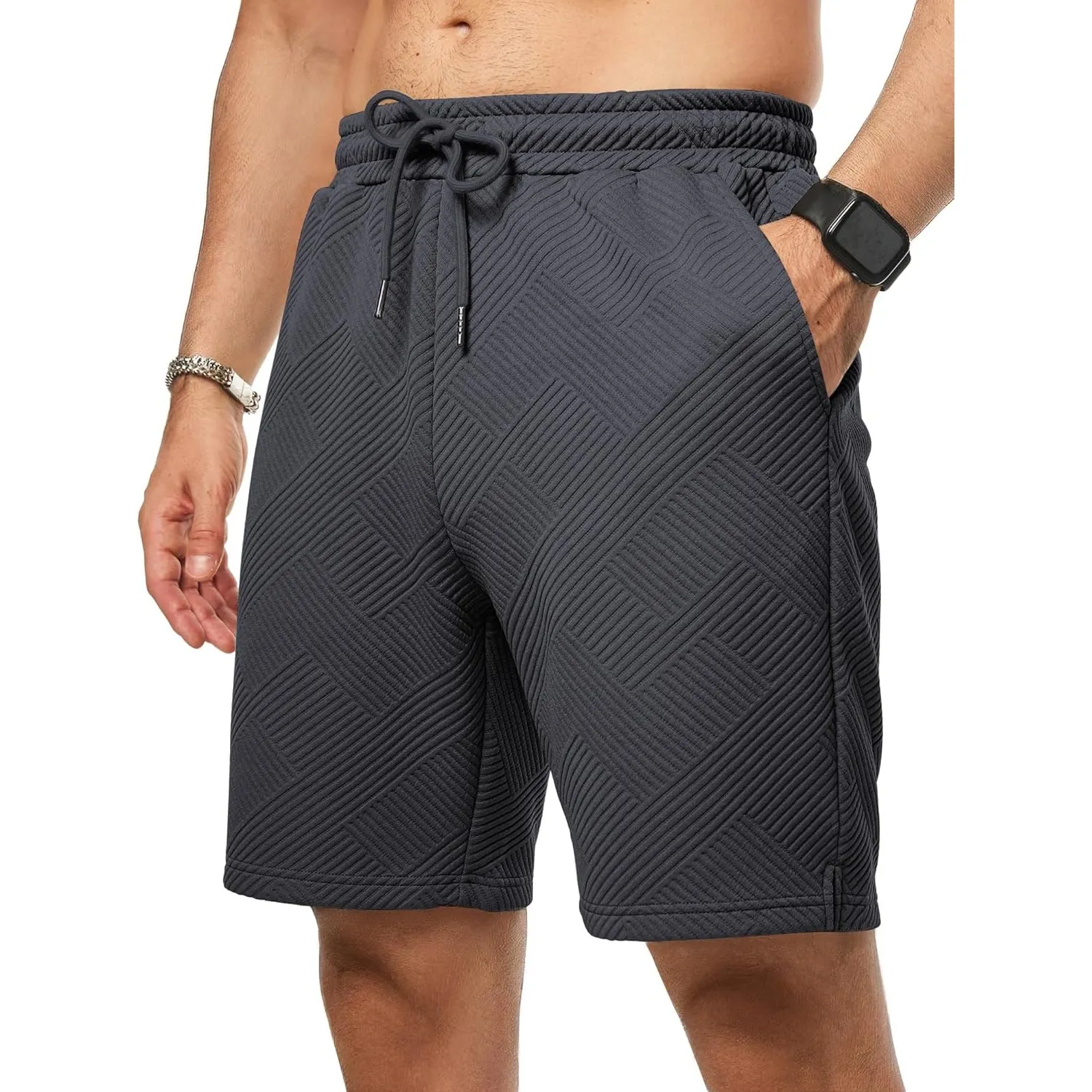 JMIERR Herren Textur Kurze Hosen Sommer Shorts mit 3 Taschen | Lässig, elastische Taille, Kordelzug, leicht, Sommerstra…