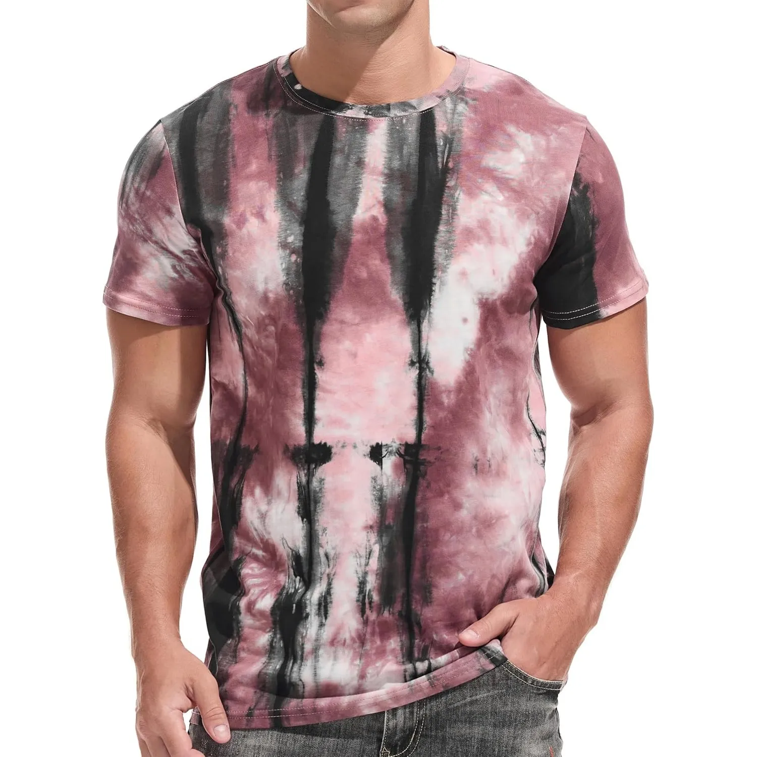 USALL Herren Sommer Bedrucktes‌ T-Shirt Baumwolle Männer Kurzarm Tshirt Men