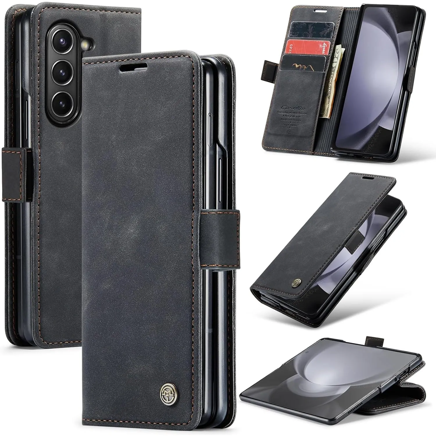 Handyhülle für Samsung Galaxy Z Fold 5 5G Hülle Premium Lederhülle Flip Case Magnet Tascher Kartenfach Standfunktion Kl…