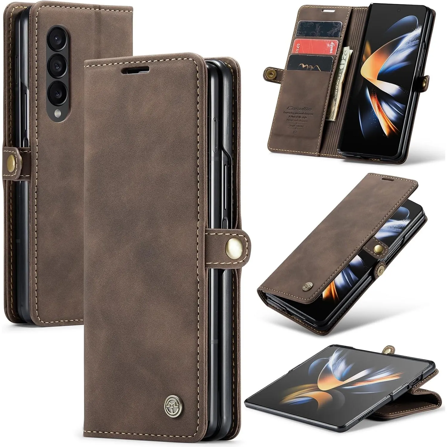 Handyhülle für Samsung Galaxy Z Fold 4 5G Hülle Premium Lederhülle Flip Case Magnet Tascher Kartenfach Standfunktion Kl…