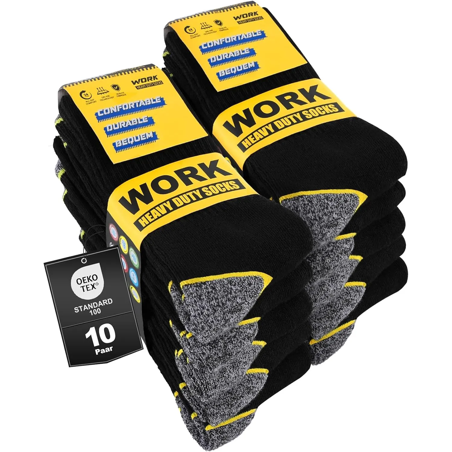 Arbeitssocken Herren, 10 Paar, Gepolstert & Verstärkt, WORK Socks