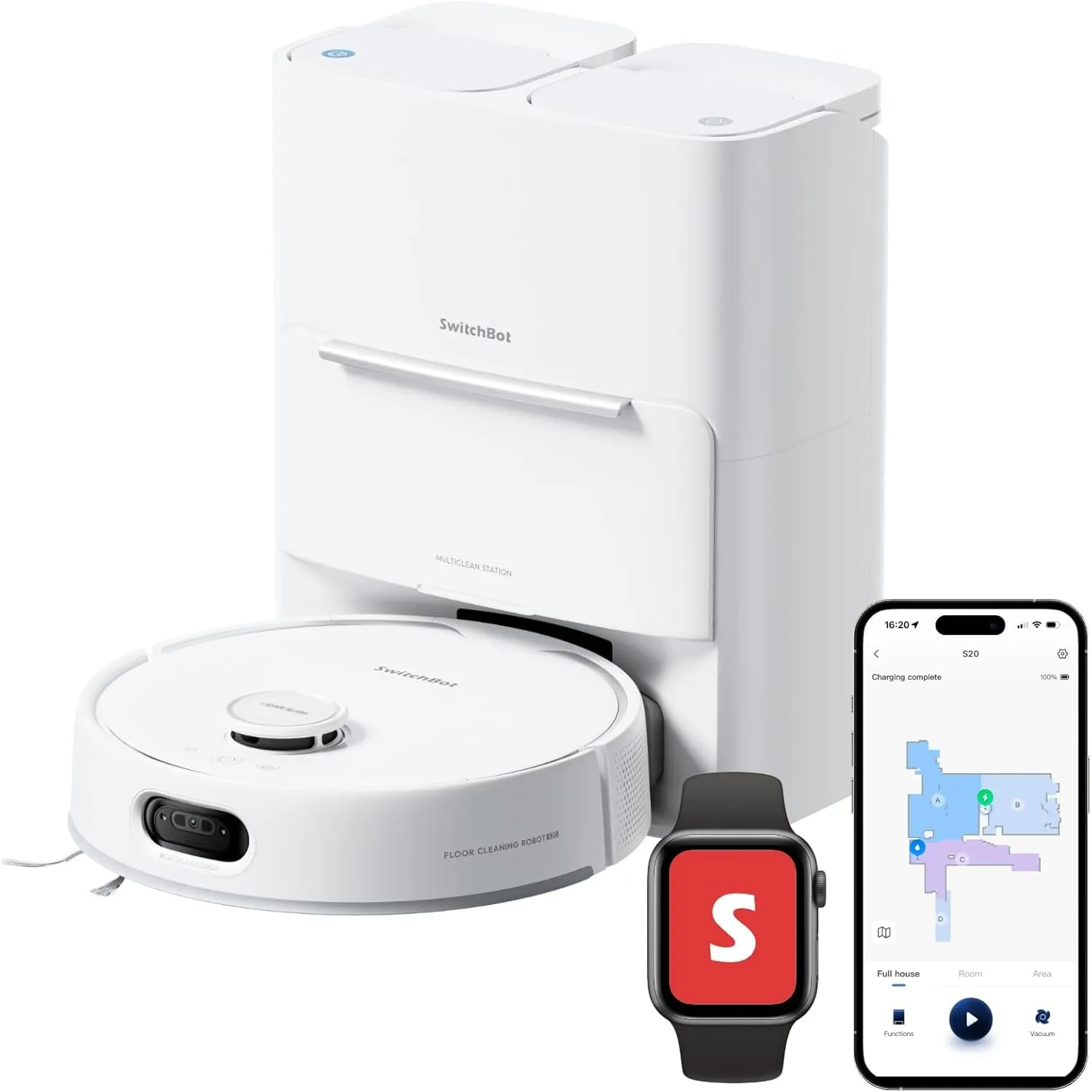 SwitchBot S20 Saugroboter-10.000Pa Saugleistung,intelligente Hindernisvermeidung,automatische Wischreinigung trocknung,…