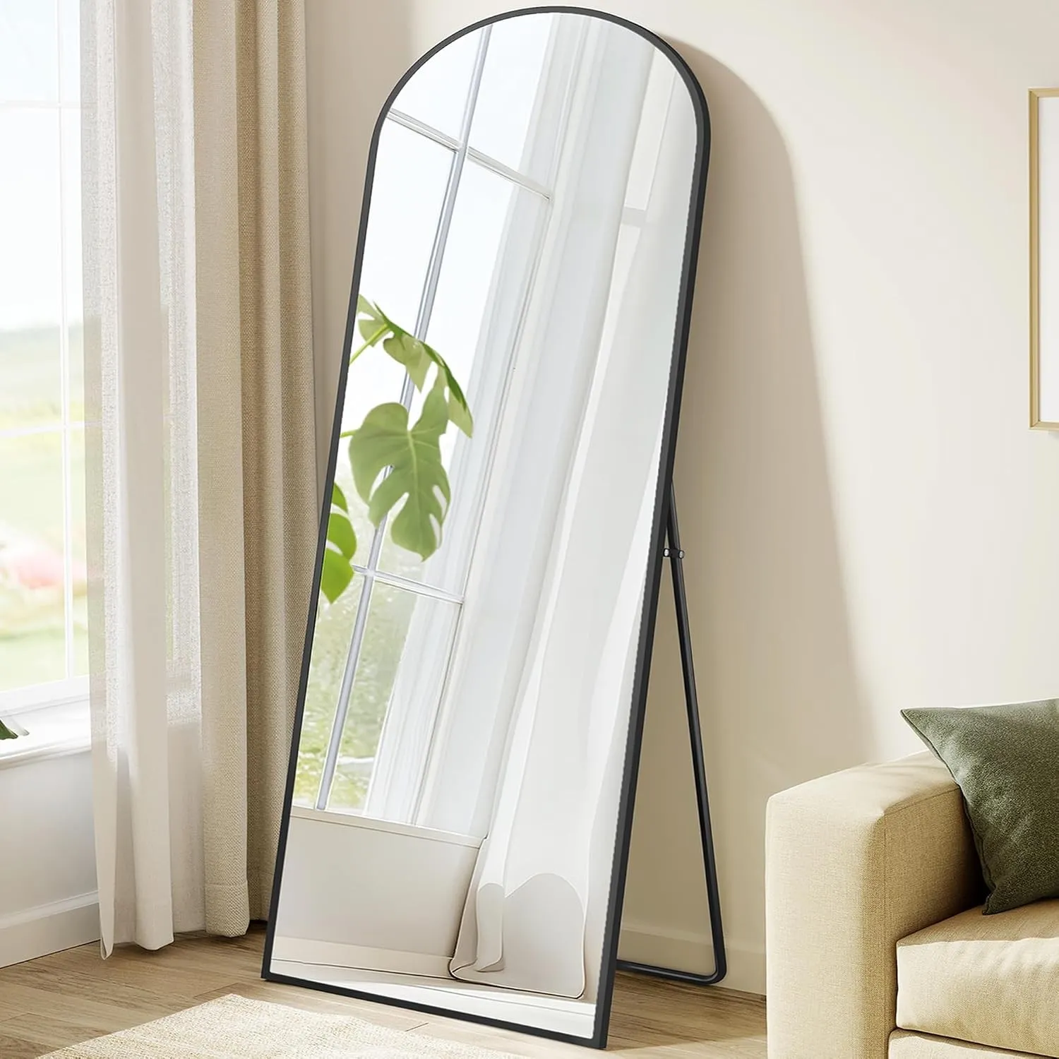 SONGMICS Ganzkörperspiegel, gewölbter Standspiegel, Hartglas, 165 x 60 cm