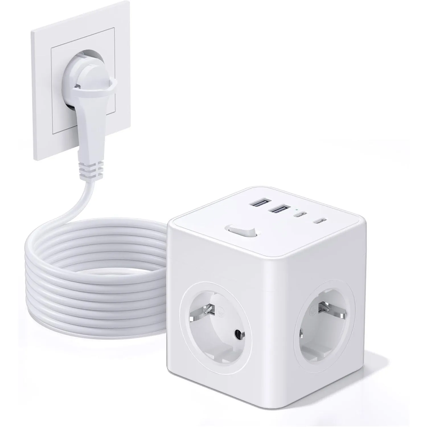 Steckdosenwürfel mit USB,8 in 1 Steckdosenleiste Flachstecker mit Schaltbar,4 Fach Steckdosenleiste mit 4 USB, Mehrfach…