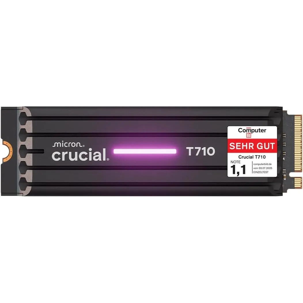 Crucial T710 SSD 1TB M.2 NVMe PCIe 5.0 x4 Gen5 mit Kühlkörper, bis zu 14.900 MB/s Lesen, 13.700 MB/s Schreiben, für Des…