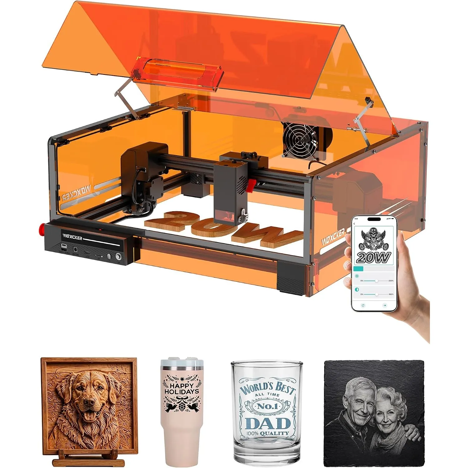Lasergraviermaschine 20W, L2 MAX Laser Cutter für Business & DIY, 300×300mm Arbeitsbereich, 0,01mm Präzision, 20.000 mm…