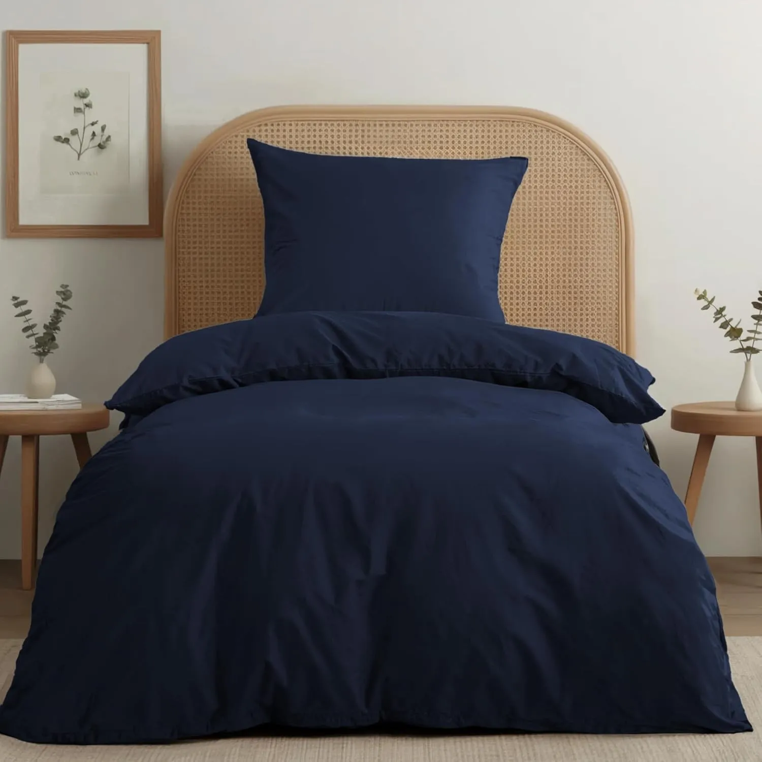 Dreamzie Bettwäsche-Set 135x200 aus Baumwoll-Perkal – Dunkelblau – Bettbezug 135x200 und 1x Kissenbezug 80x80 cm – Oeko…