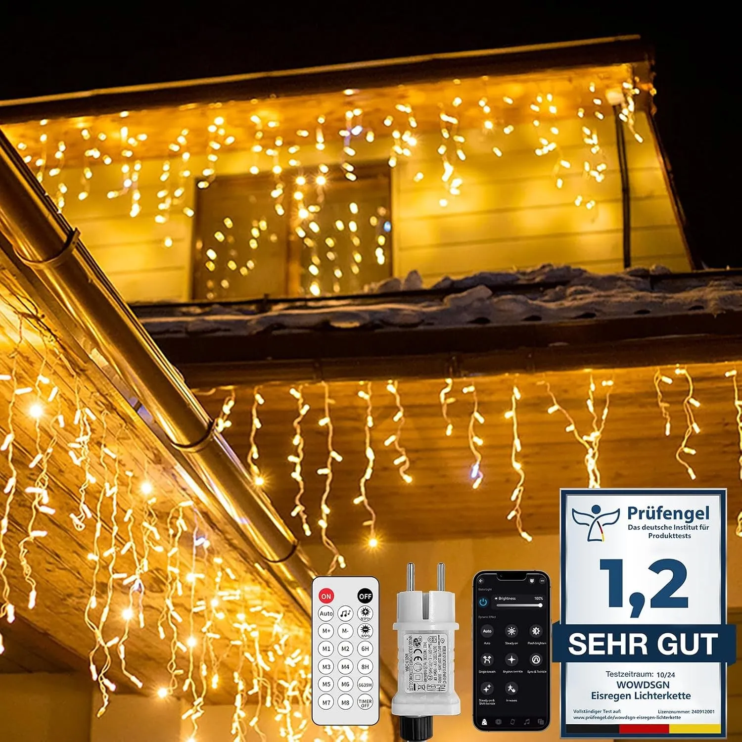 WOWDSGN LED Eisregen Lichterkette Außen mit App-Steuerung UND Fernbedienung, 5M 220LED Eiszapfen, IP44 wasserdicht, Tim…