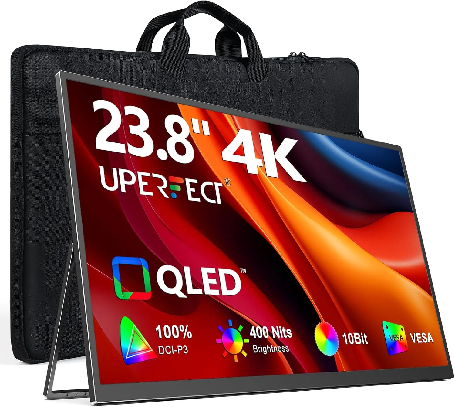 UPERFECT Tragbarer Monitor 4K 23.8" QLED | 400 Nits 24“ Großbildschirm | 3840 * 2160 UHD 100% DCI-P3 | 1MS FreeSync | U…