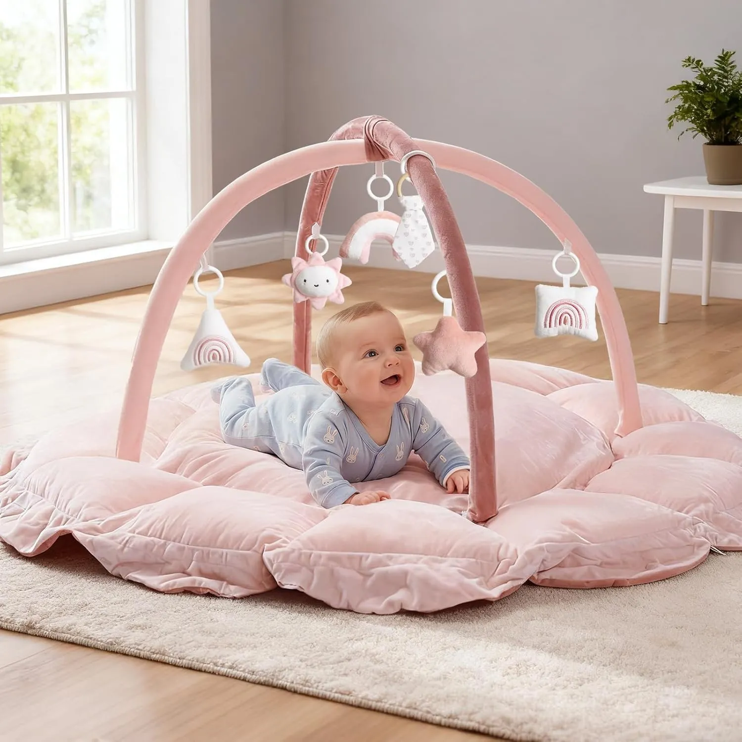Mallify 5-in-1-Wandelbares Spielbogen Baby mit 6 Spielzeug, Spieldecke mit Bogen & Bällebad, Baby Spielbogen 0-6 Monate…