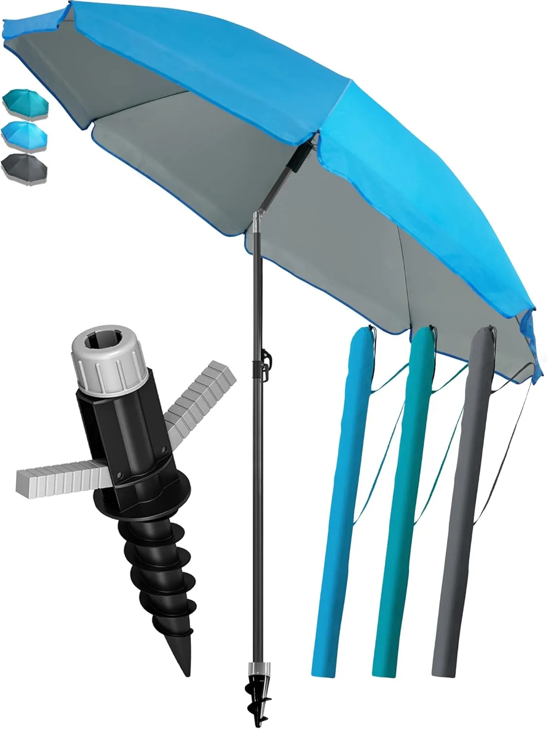 4smile SunnyJoy Beach Parasol, Diameter 200 cm, Set of 3, Beach Umbrella with UV Protection 50+, Includes Parasol Prote…