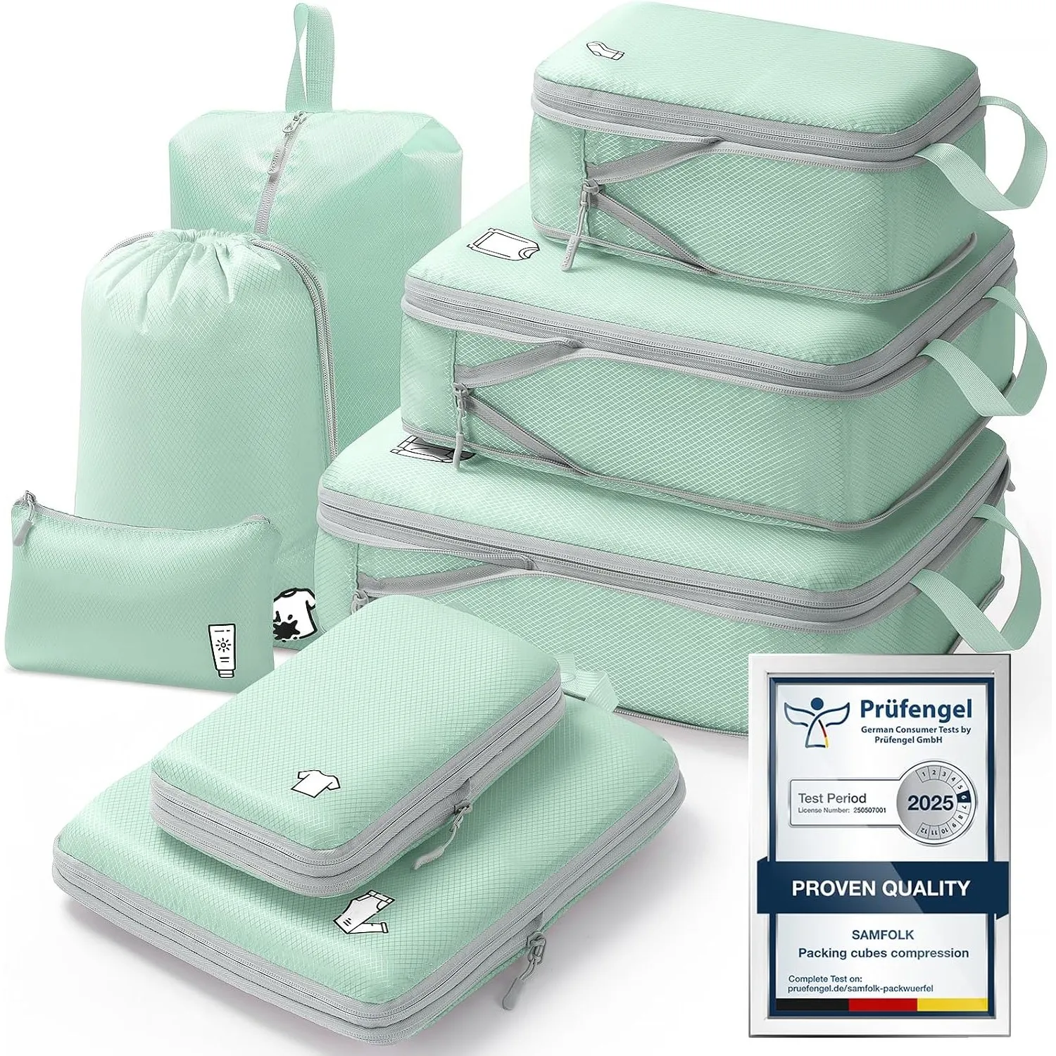 Koffer Organizer Packing Cubes Compression 8 Stück, Wasserdicht PackwüRfel Koffer Organizer Set,Travel Essentials Koffe…