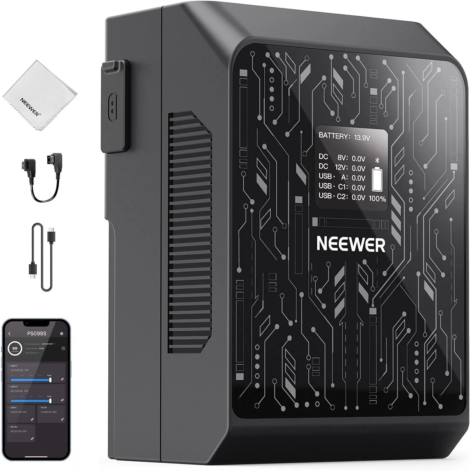 NEEWER Mini V Mount Battery Smart APP Steuerung 6800mAh 99Wh 100W PD Schnellladung mit OLED/Reinigungstuch Backup Strom…