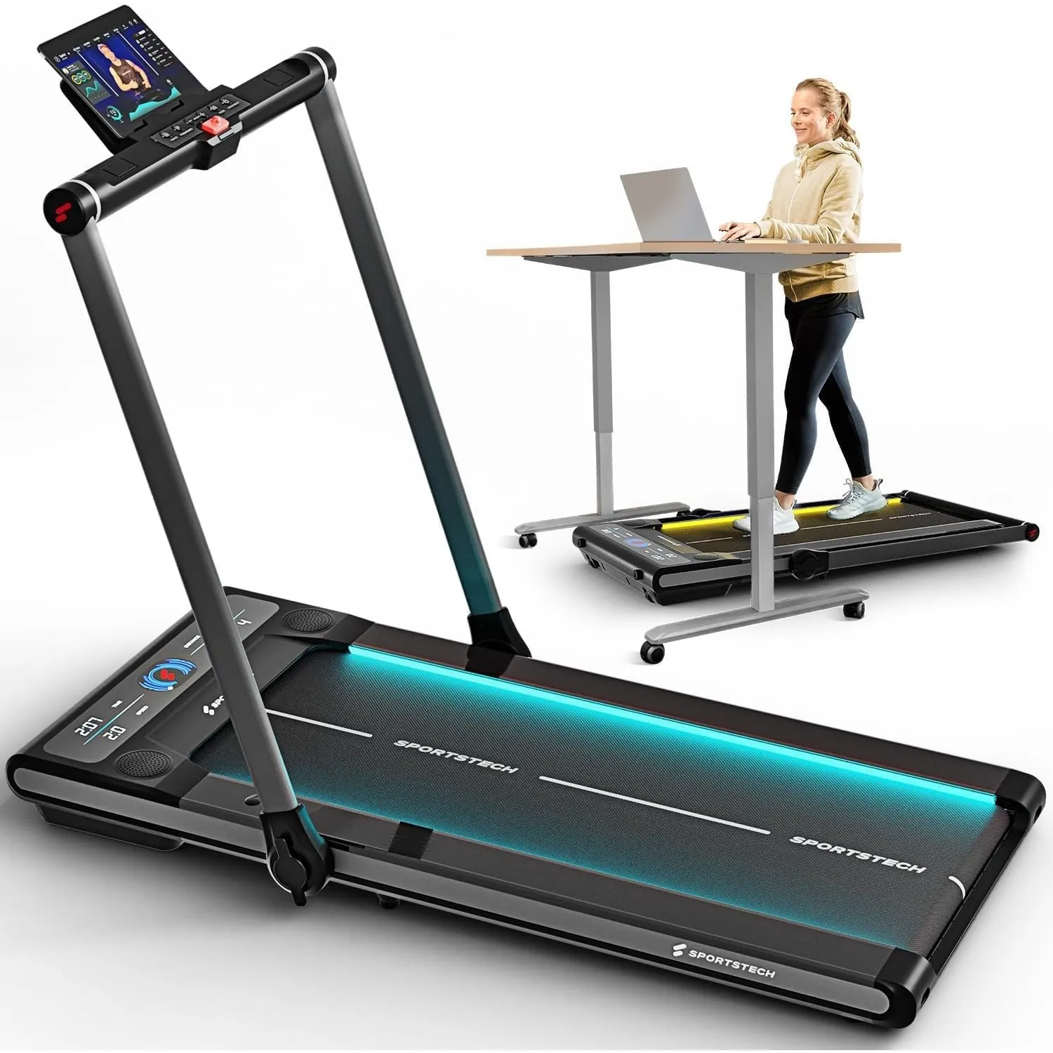 Sportstech, Laufband für Zuhause klappbar, bis 12 km/h, 7,5% Steigung | 150 kg belastbar, 2in1 Walking Pad bis 6 km/h, …