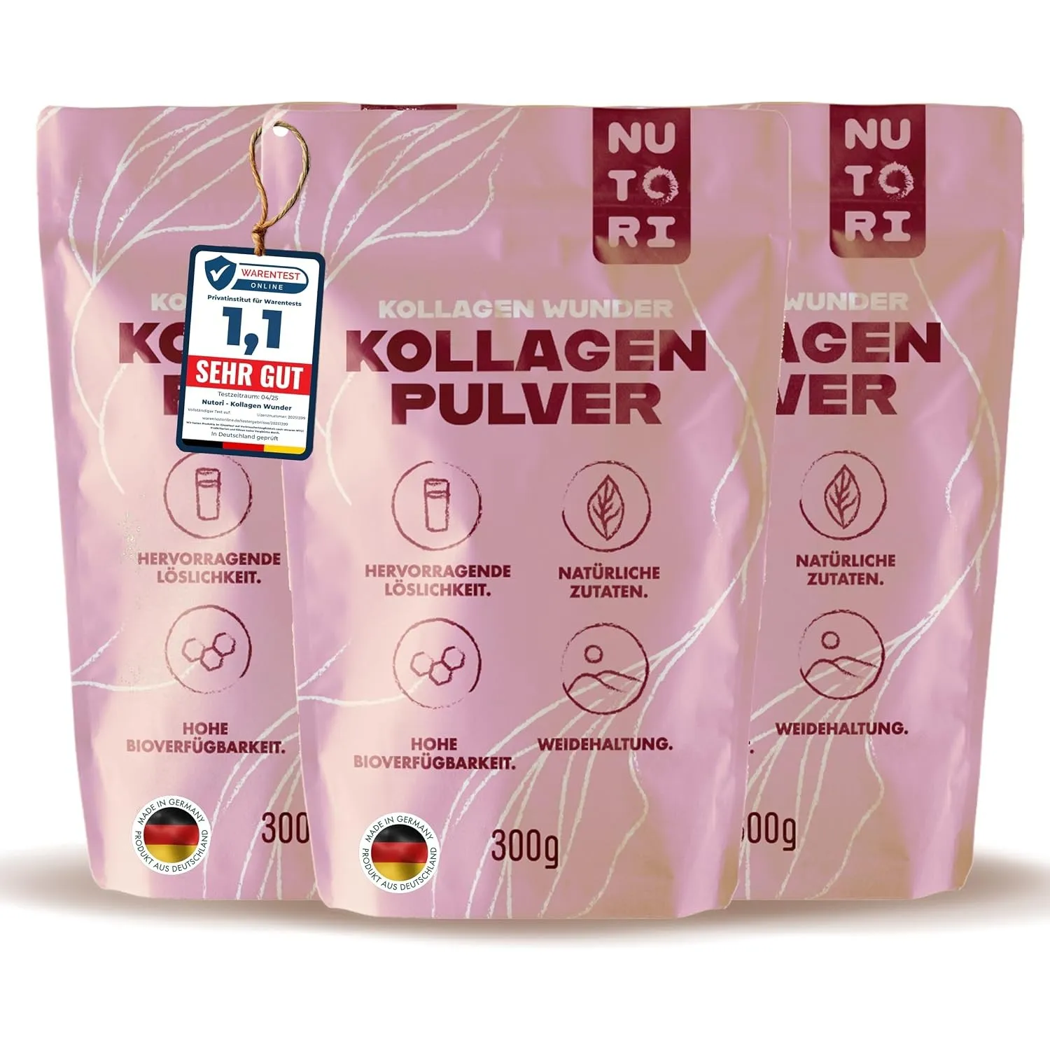 Kollagen Wunder - Kollagen Pulver 300 g - Geschmacksneutral - Typ I & III - Hydrolysat Peptide - Weidehaltung - Made in…