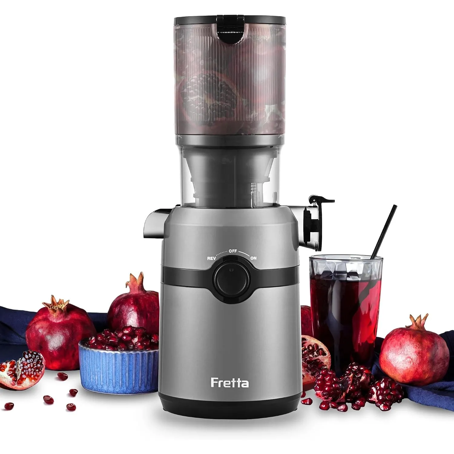 Fretta Entsafter,Slow Juicer mit 108MM Breite und Größere Fütterungsröhre,Füllvolumen für ganze Gemüse und Obst,BPA-fre…