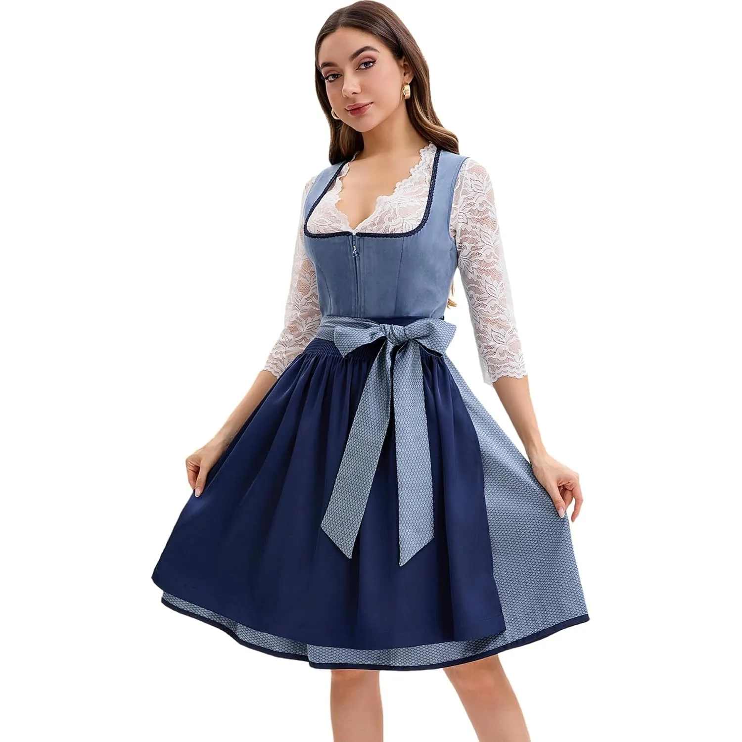 Goxozzy Dirndl Damen Midi aus Samt mit Dirndlschürze für das Oktoberfest Lang Trachtenrock Größen 34-44 Rocklänge 60cm …