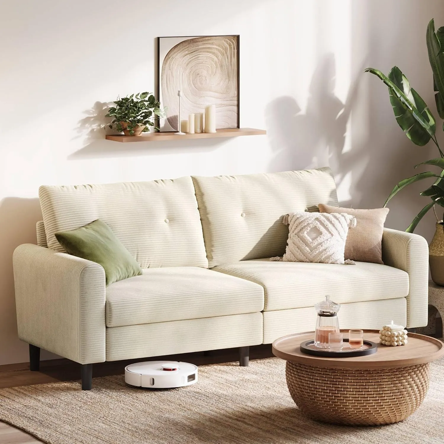 LINSY HOME Sofa 3 Sitzer, 201cm Breit Sofas mit Verstellbarer Sitztiefe, Kleine Sofacouch für Wohnzimmer Schlafzimmer W…