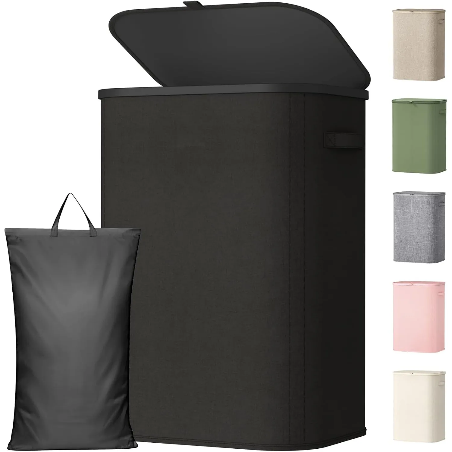 Lifewit 85L Wäschekorb mit Deckel, faltbarer Wäschesammler, Schwarz