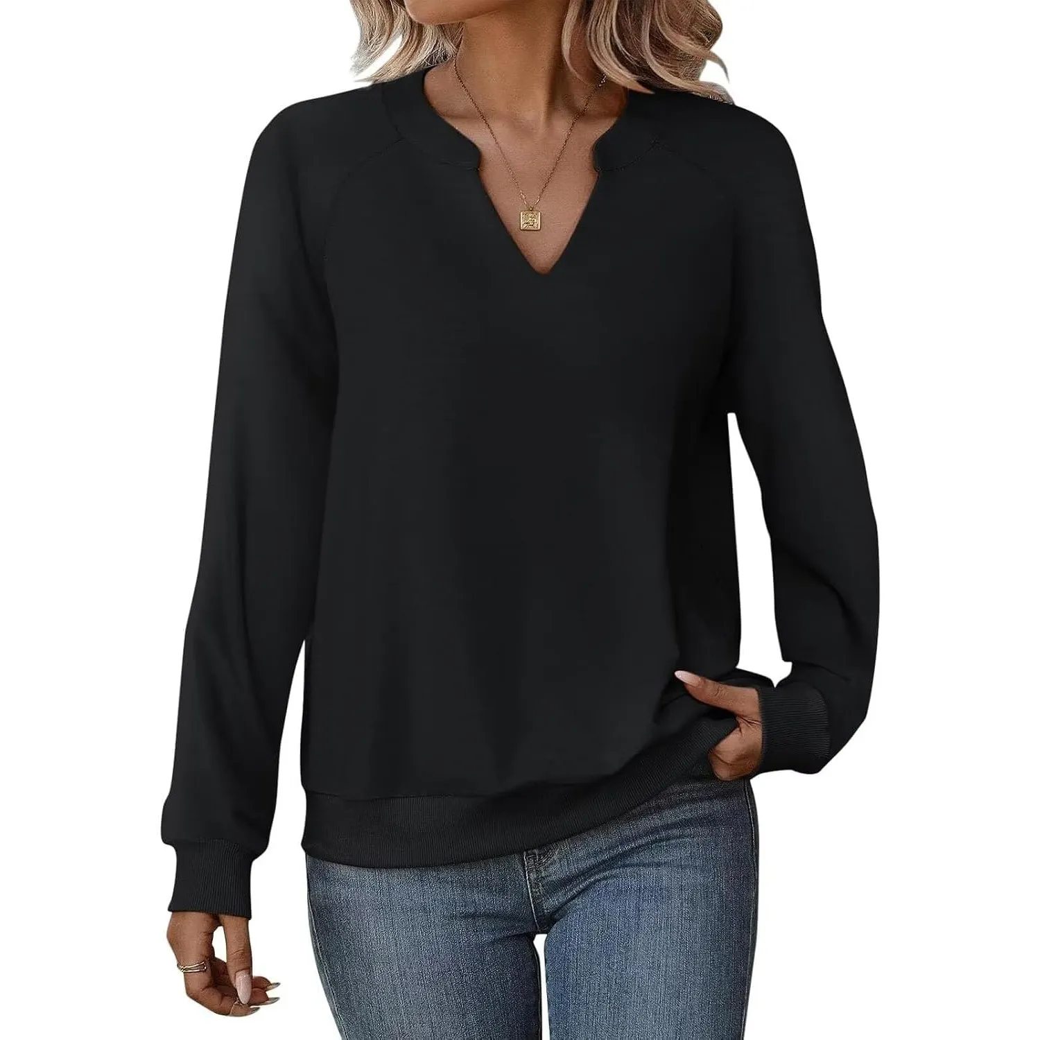 Cuptacc Pullover Damen Langarmshirt V-Ausschnitt Oberteile