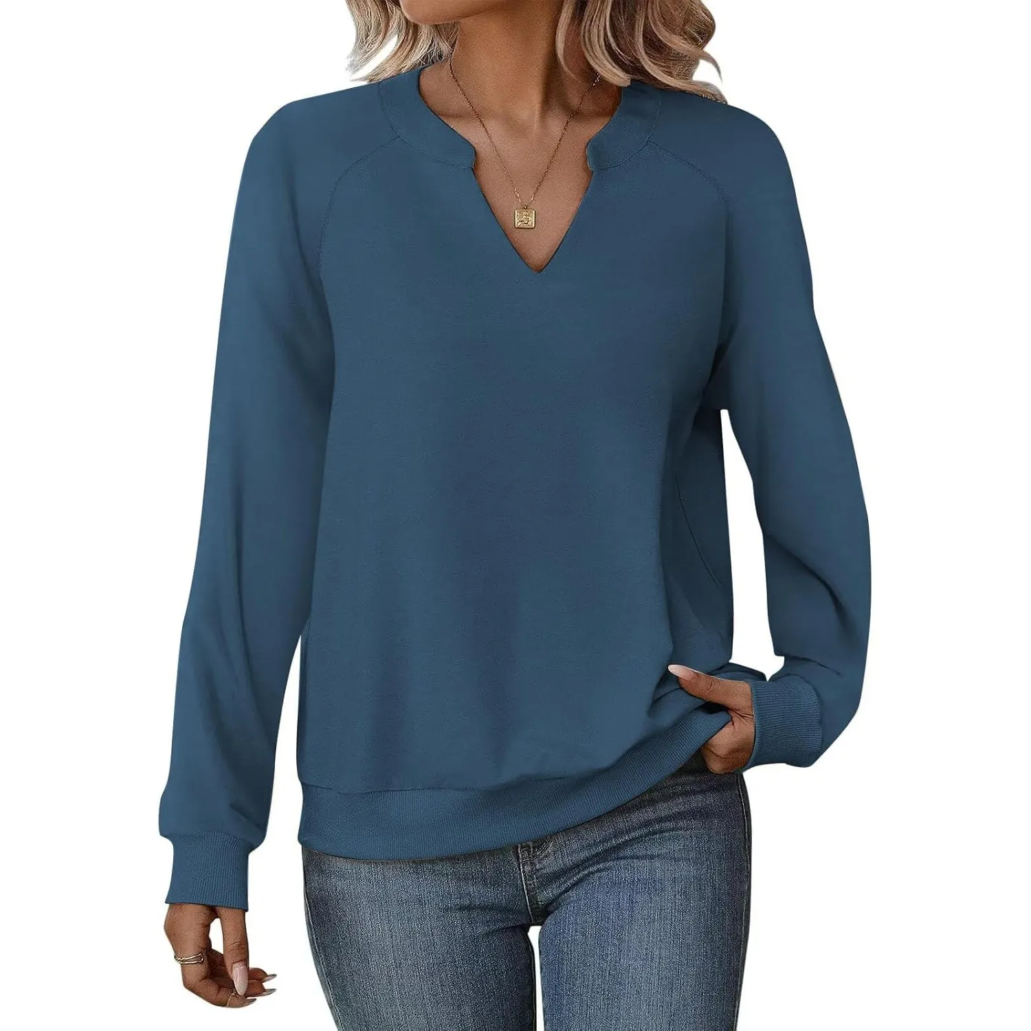 Cuptacc Pullover Damen Langarmshirt V-Ausschnitt Oberteile